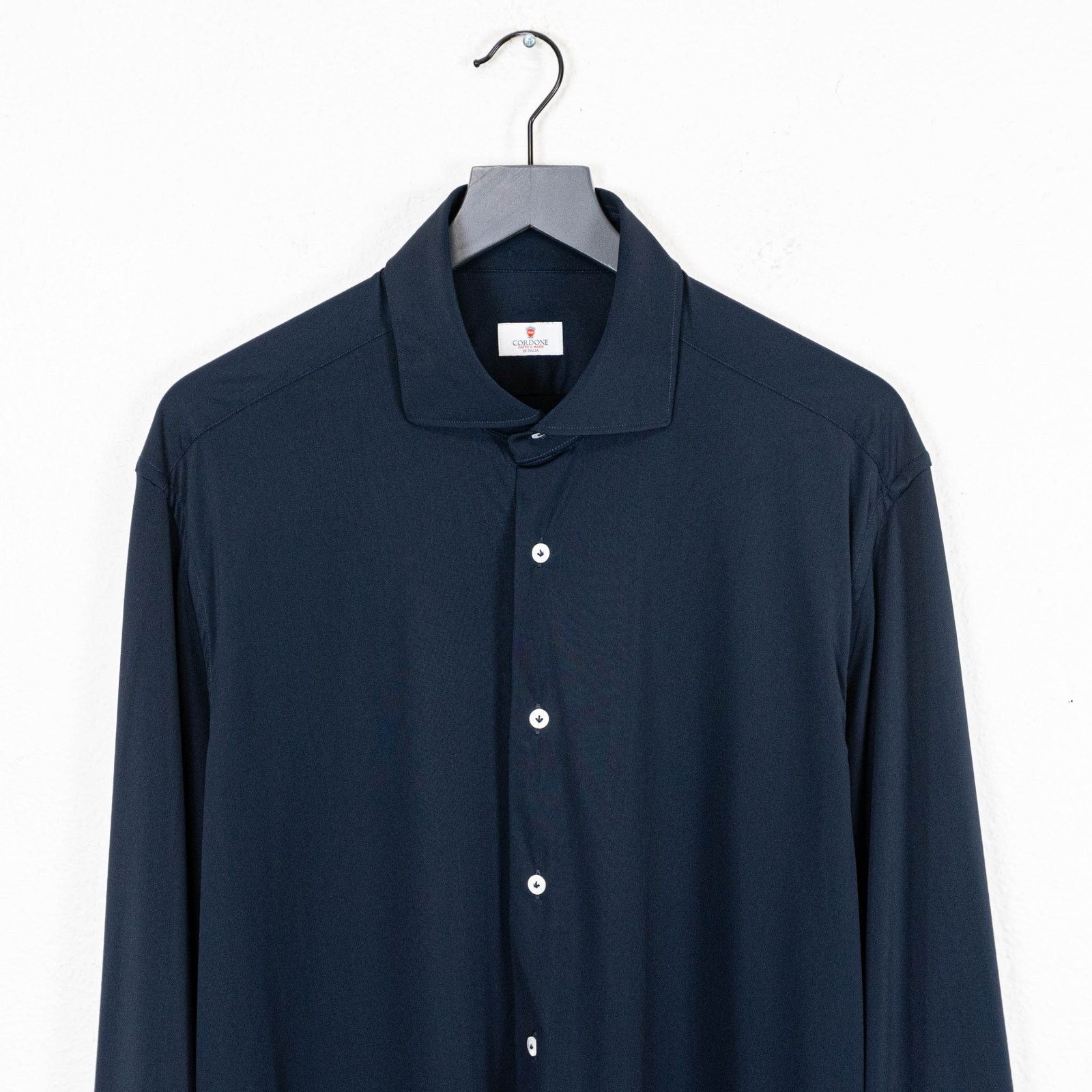 Cordone CORDONE 1956 No Iron Technical Fabric Stretch Shirt Navy Size US XL / EU 56 / 4 - 2 Thumbnail