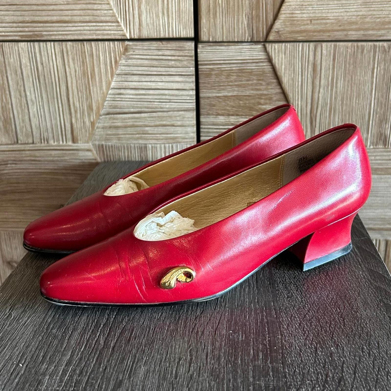 Designer Talbots Red Leather Block Heels Womens SIze 8 N Size US 8 / IT 38 - 1 Thumbnail