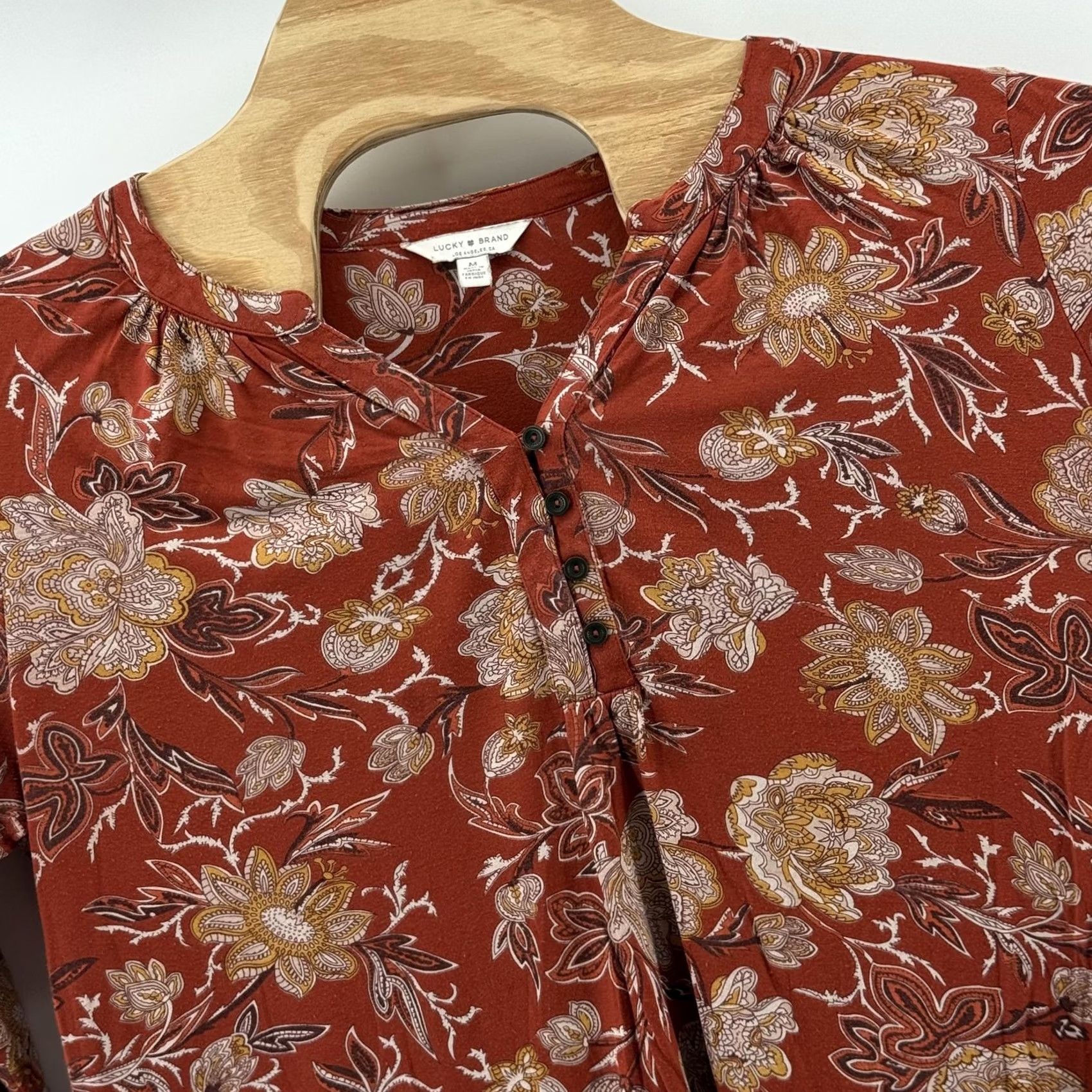 Lucky Brand Lucky Brand Shirt Blouse Medium Floral Boho Tunic 3/4 Sleeve Henley Button Womens Fall Multicolor Size M / US 6-8 / IT 42-44 - 2 Thumbnail