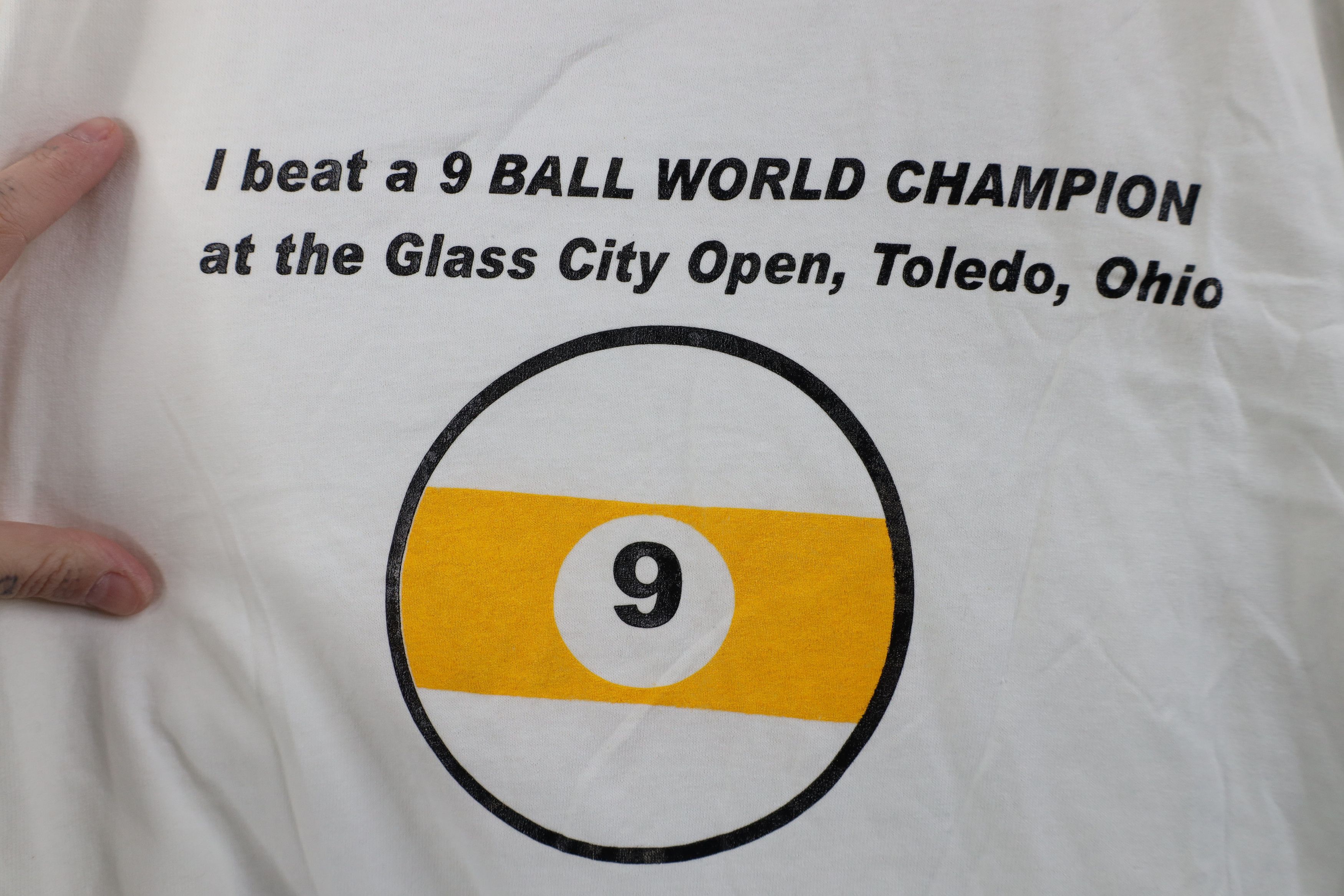 Vintage Vintage 90s 9 Ball World Champion Open Pool Ball T-Shirt Size US XL / EU 56 / 4 - 4 Thumbnail