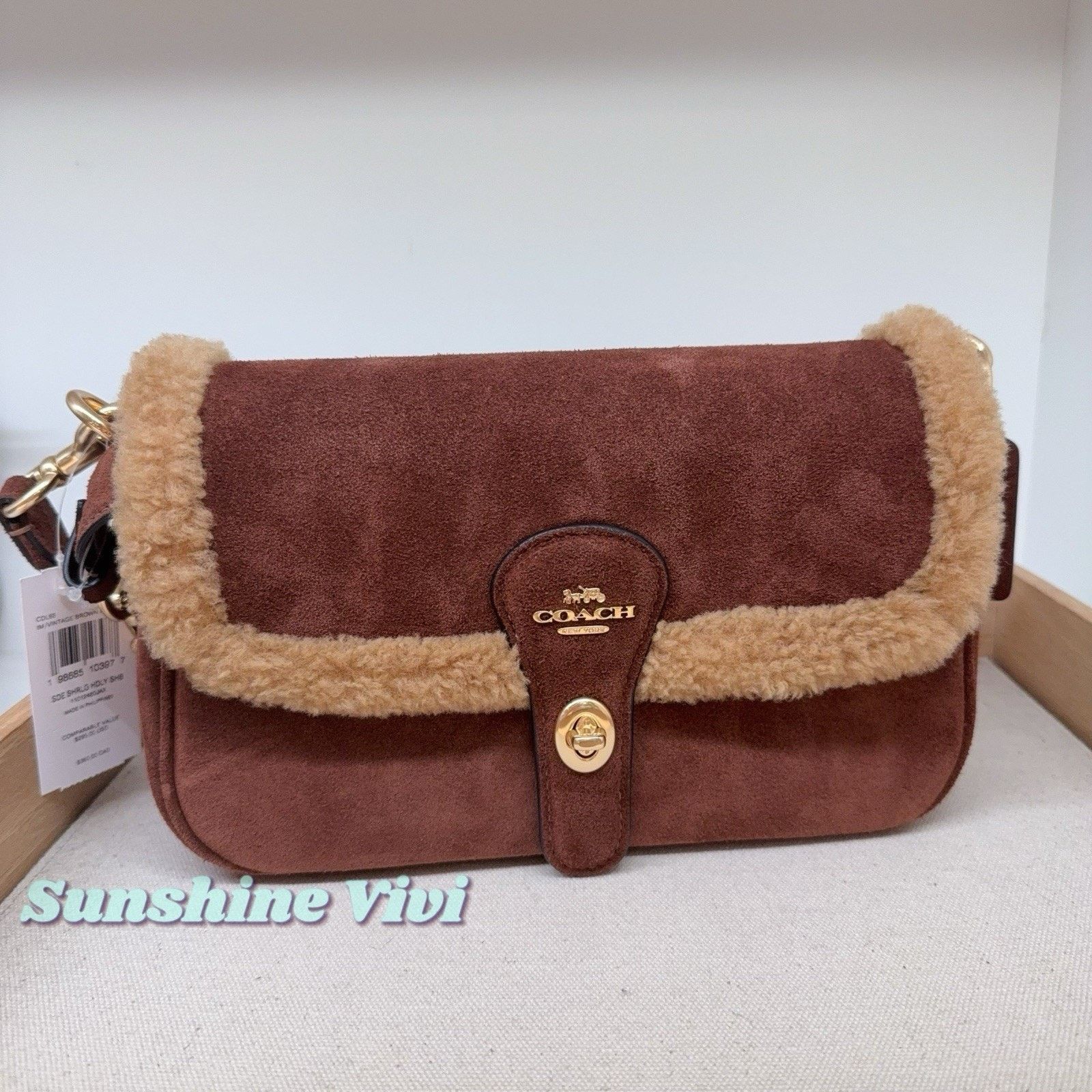 Coach NWT Coach Hadley Shoulder Bag CDL68 Suede Vintage Brown Size ONE SIZE - 6 Thumbnail