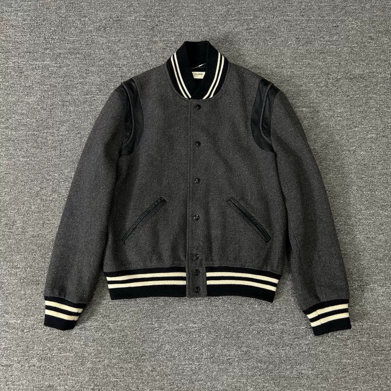 Saint Laurent Paris Saint Laurent Gray Wool Baseball Jacket Size US M / EU 48-50 / 2 - 1 Thumbnail