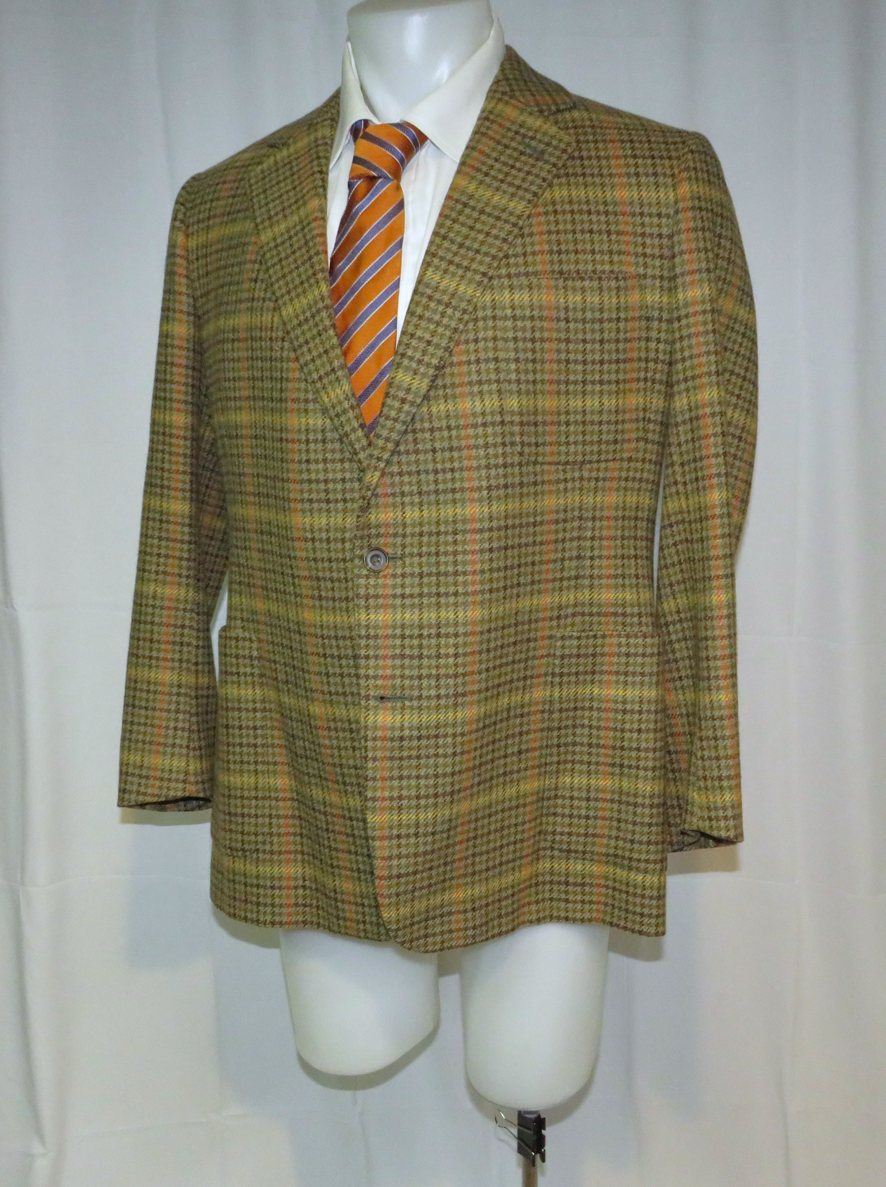 Savile Row B. Burstow Brown Gun Check Plaid Two Button Sport Coat Size 40L - 6 Thumbnail