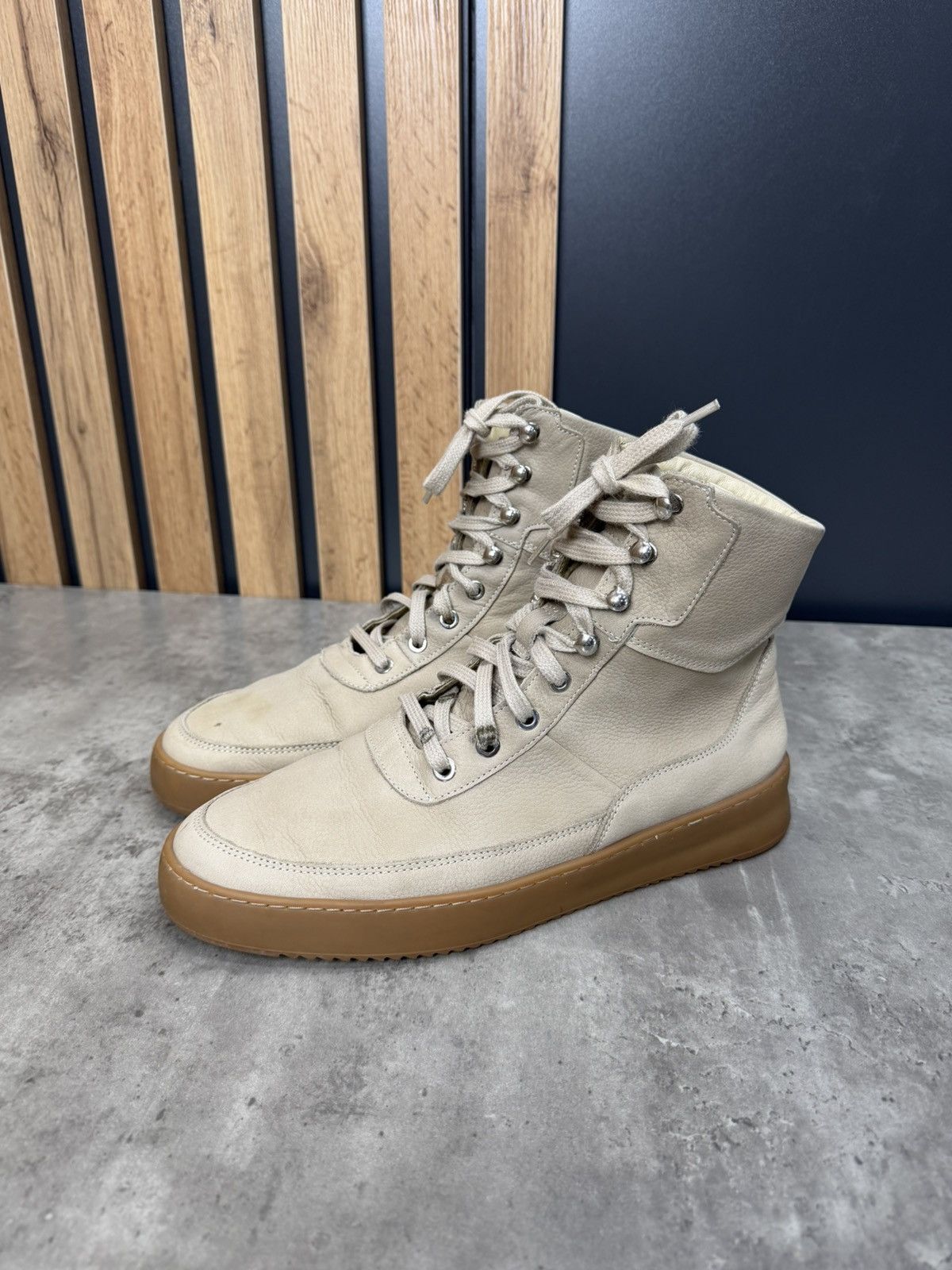 Filling Pieces Filling Pieces Beige Leather High Top Sneakers Size 43 Size US 10 / EU 43 - 4 Thumbnail