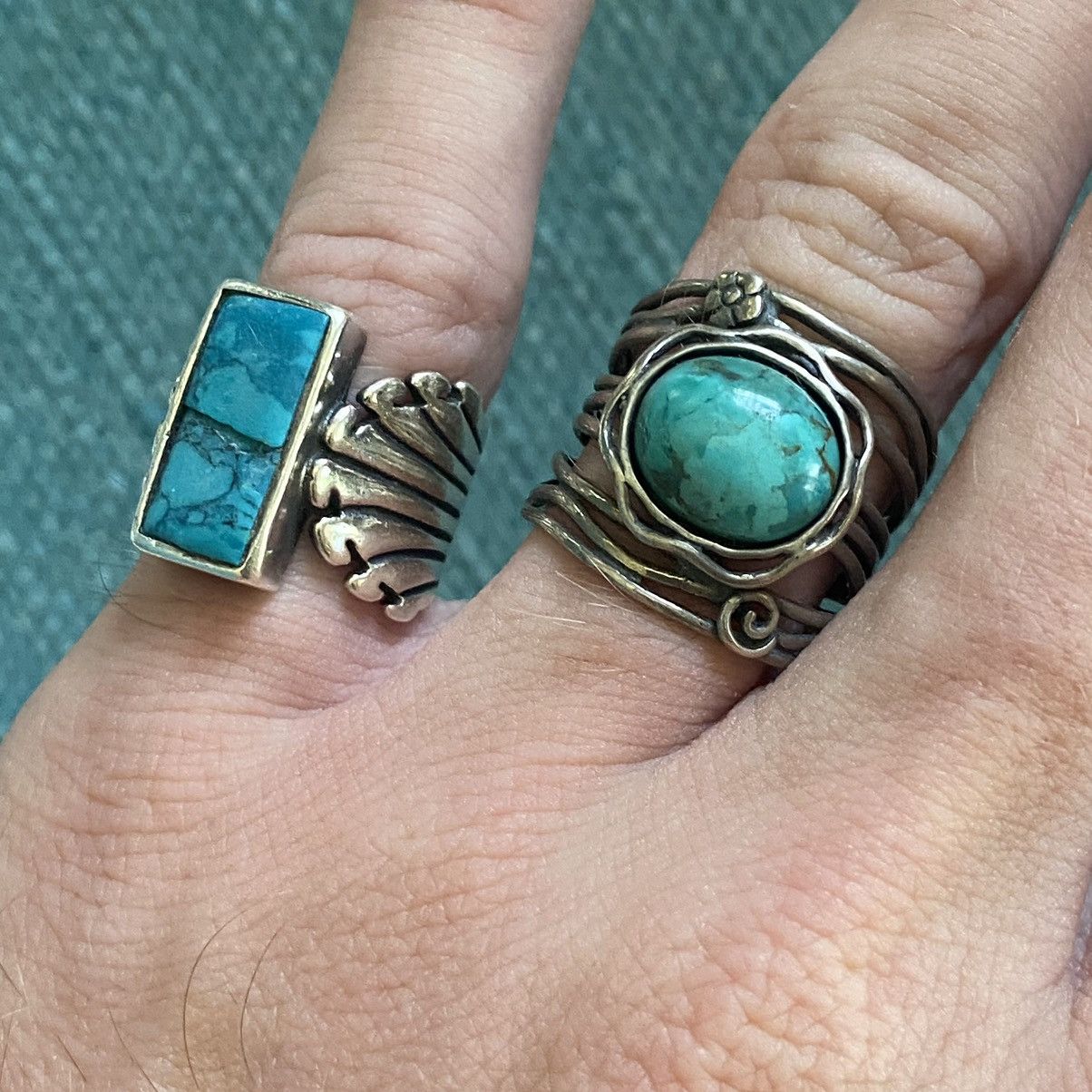 Kapital Vtg Shablool Didae Sterling Silver Floral Turquoise Ring Size ONE SIZE - 10 Thumbnail