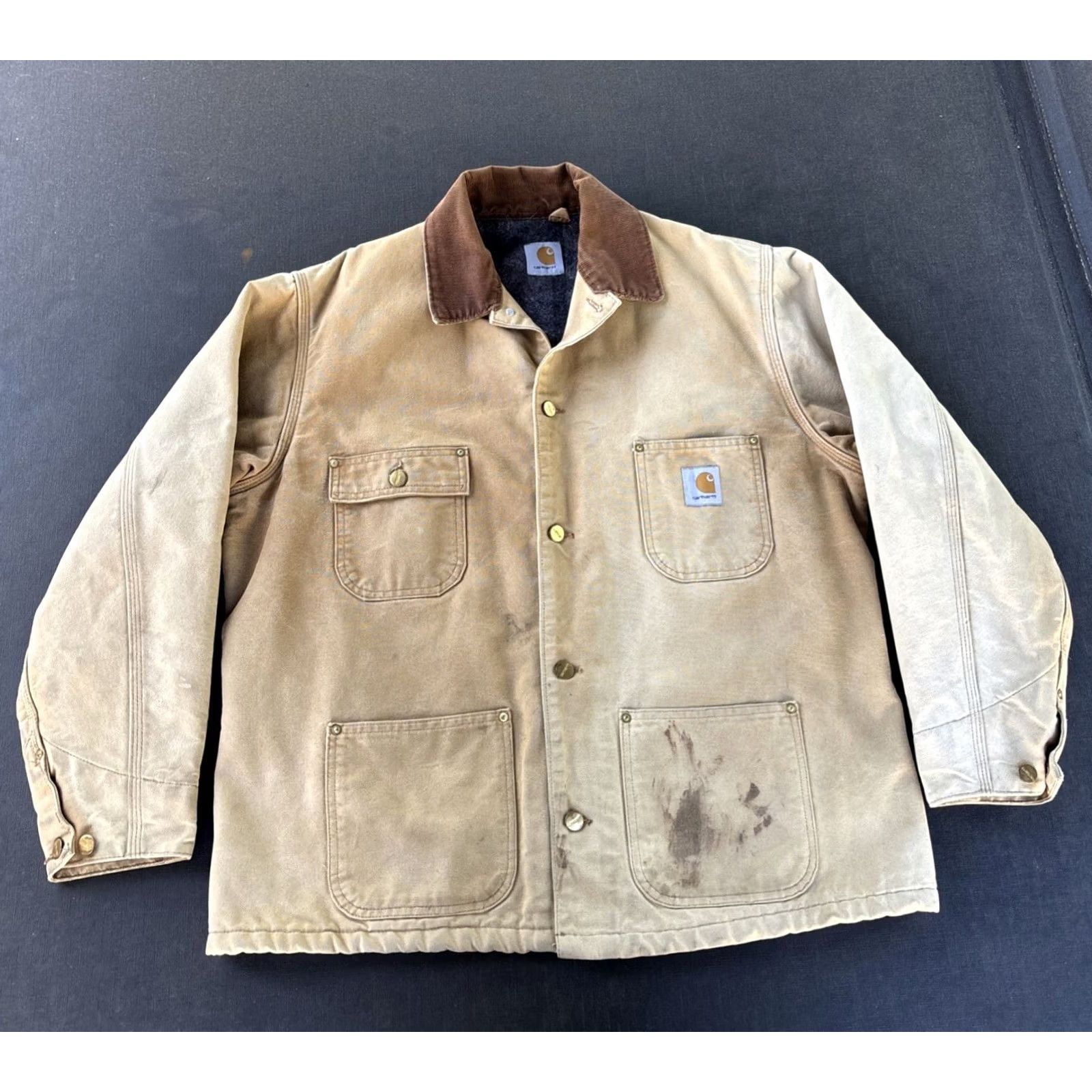 Carhartt VINTAGE Carhartt Jacket Field Coat L Beige 90s Chore Insulated Lined Heavyweight Pockets Button Mens Size US L / EU 52-54 / 3 - 2 Thumbnail