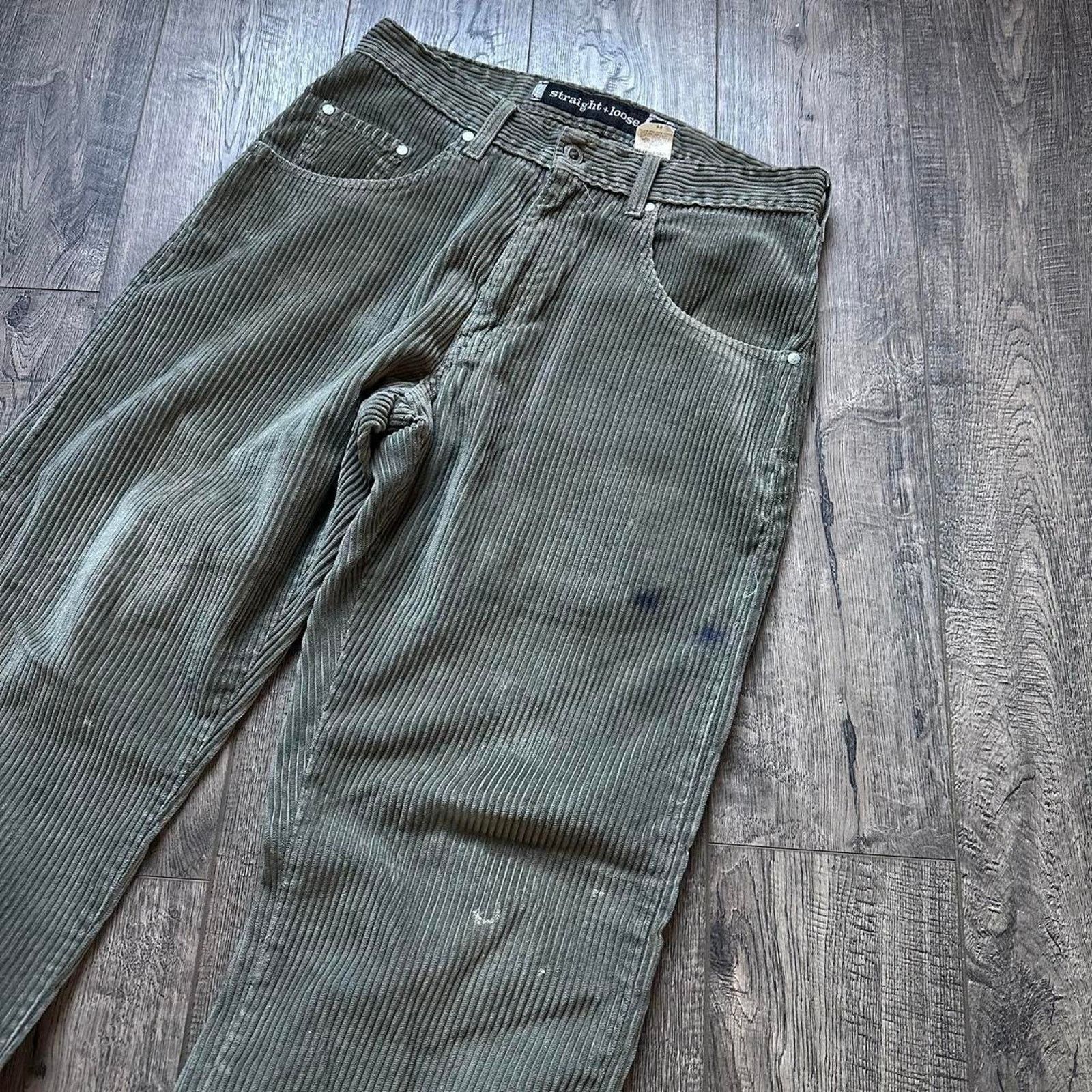 Levi's Vintage Green Olive Baggy Leg Silver Tab Cord Corduroy Pants Size US 31 - 5 Thumbnail