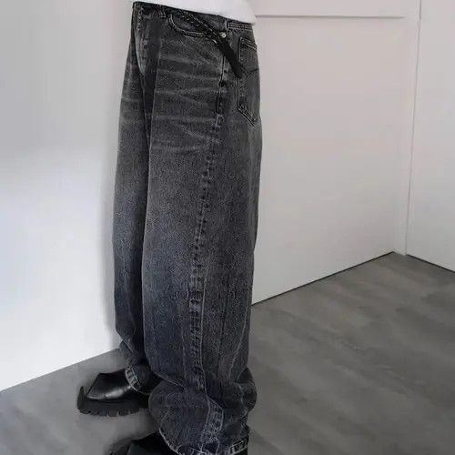 Japanese Brand Dark Grey Washed Damage Baggy jeans y2k streetwear Size US 32 / EU 48 - 7 Thumbnail