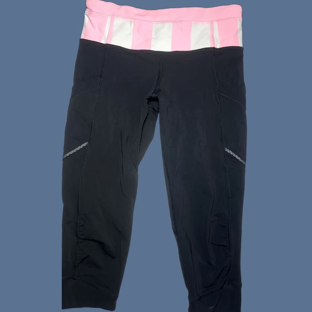 Lululemon Lululemon Leggings Cropped Luxtreme Black Pink Striped Waist 4 Women's Athletic Tight Compression Size 27" / US 4 / IT 40 - 1 Thumbnail