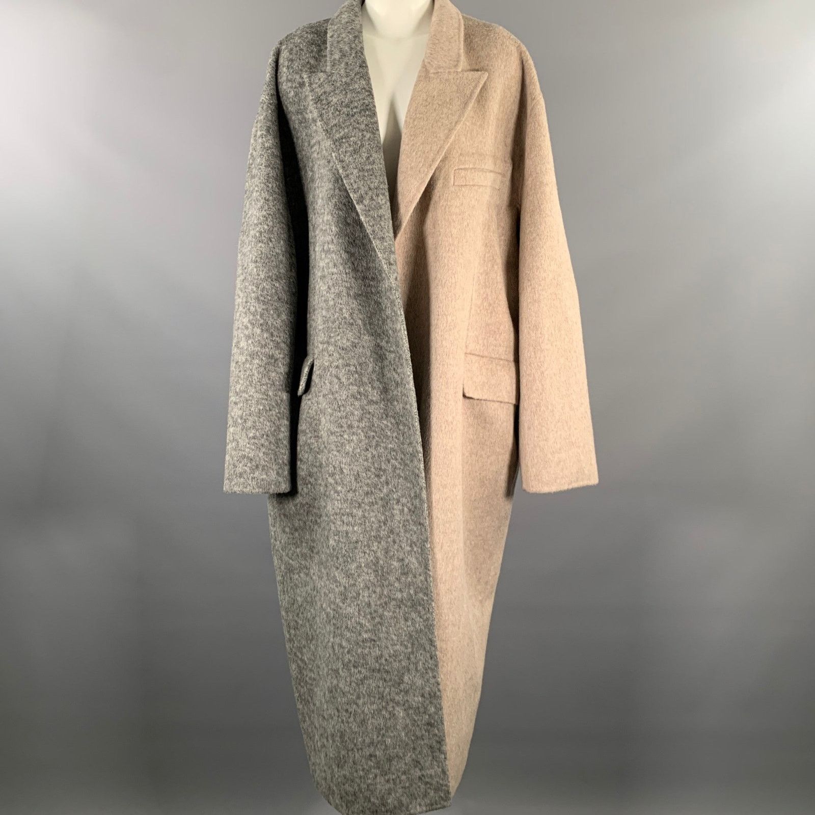 Ronny Kobo RONNY KOBO Size M Grey Tan Wool Two Tone Peak Lapel Coat Size M / US 6-8 / IT 42-44 - 1 Thumbnail