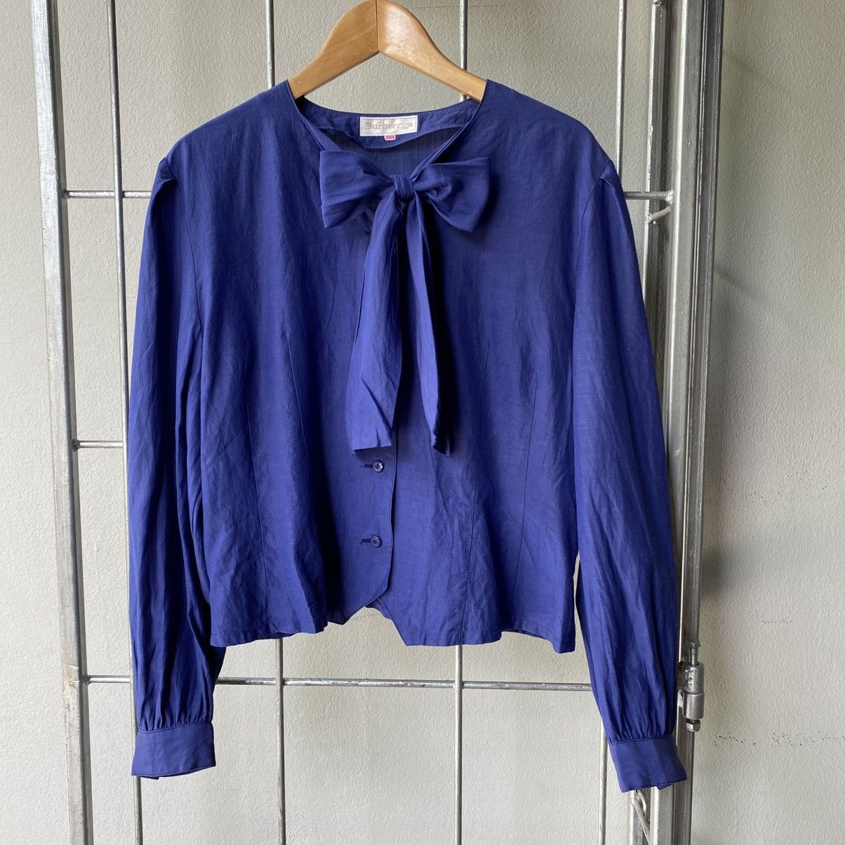 Burberry BURBERRYS Vintage Royal Blue Bow Blouse Size M / US 6-8 / IT 42-44 - 3 Thumbnail