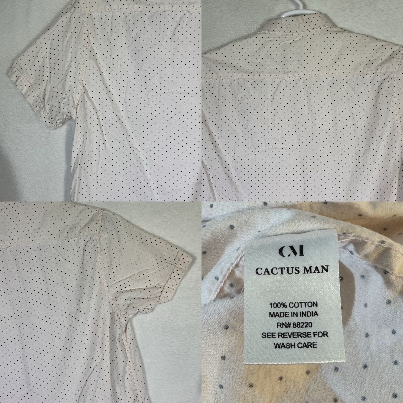 Vintage Cactus Man Shirt Men Cream Polka Dot Short Sleeve Slim Button-Down L Mens Size US L / EU 52-54 / 3 - 9 Thumbnail