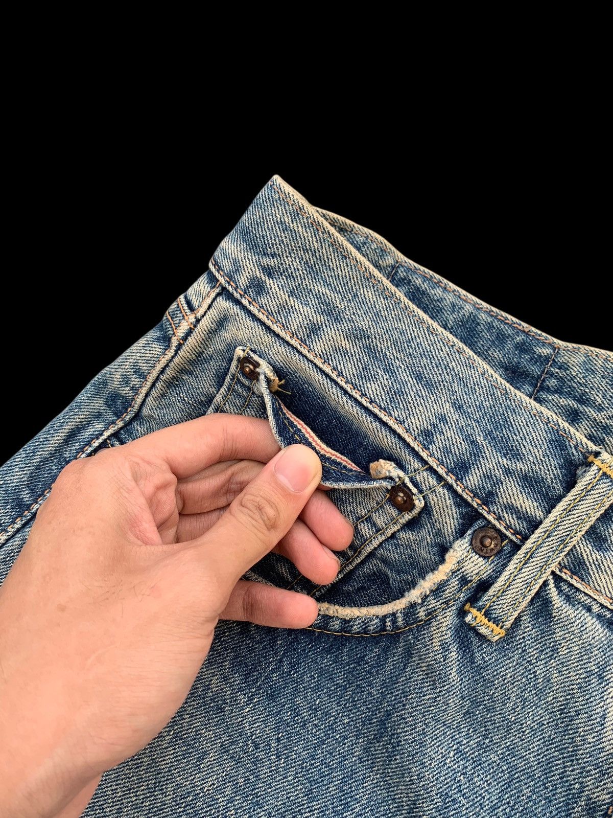 Kapital VINTAGE EDWIN 505 SELVEDGE BAGGY DISTRESSED JAPANESE DENIM Size US 29 - 11 Thumbnail