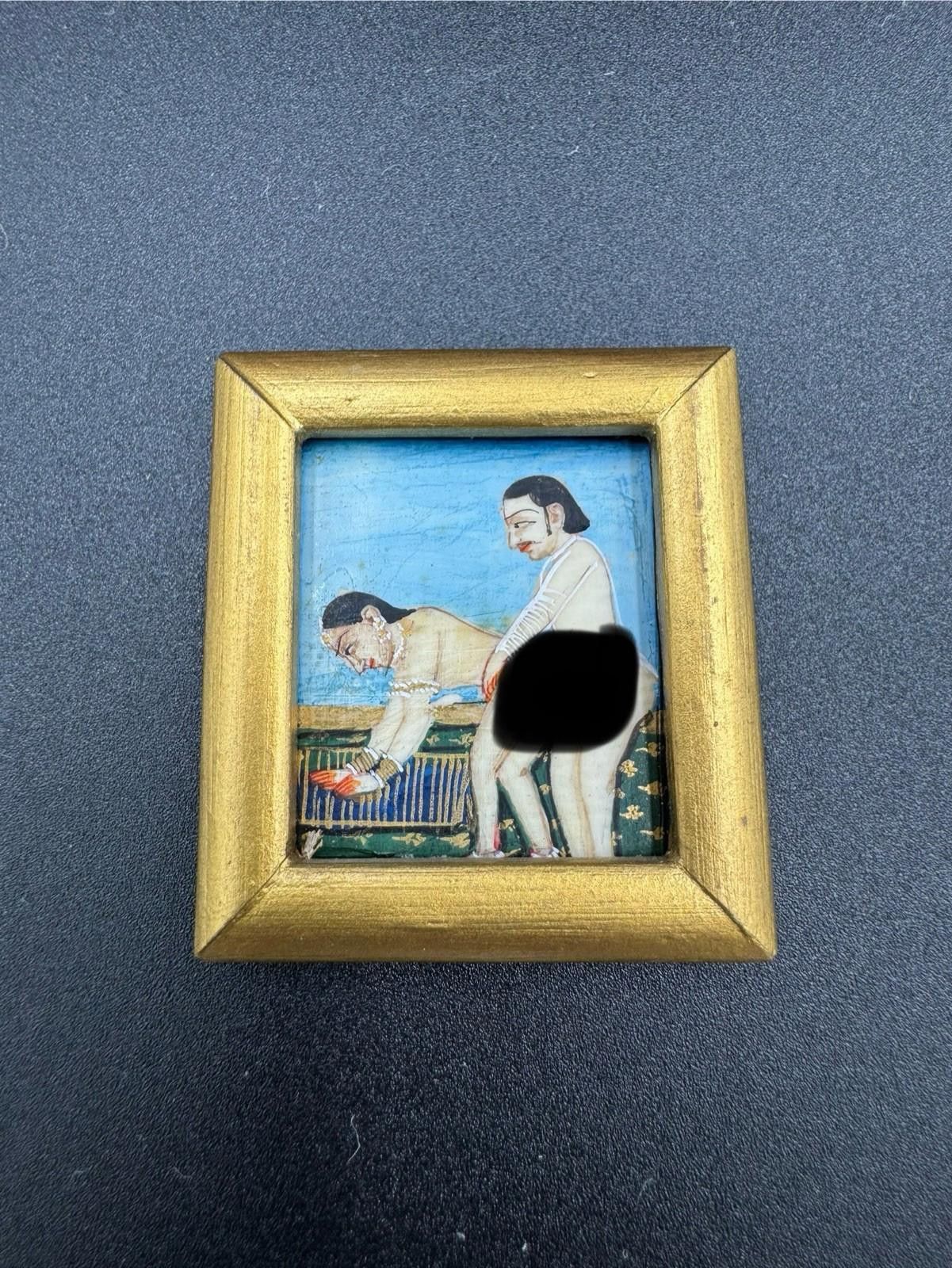 Designer Mughal Miniature Erotic Painting Framed Bone Indian Kama Size ONE SIZE - 1 Thumbnail