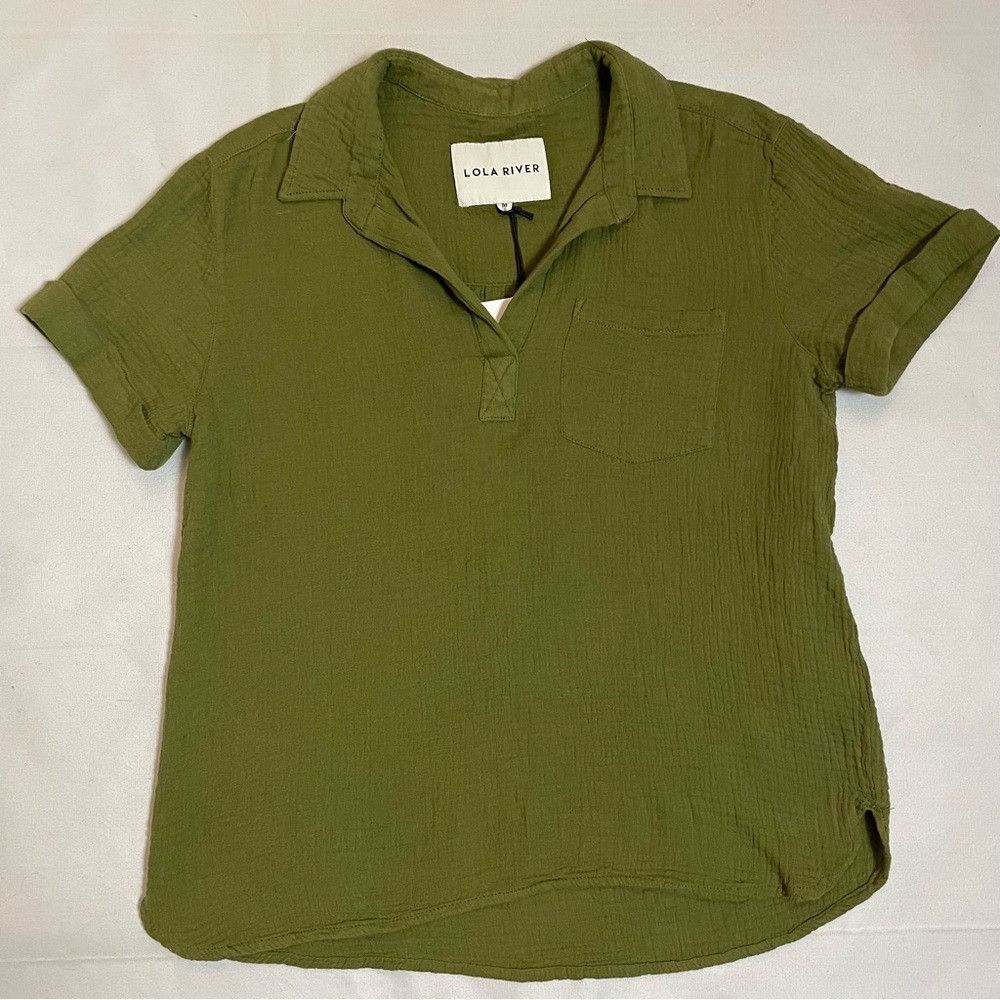 Other NWT New Lola River Brushed Gauze Cotton V-Neck Collared Oli Size M / US 6-8 / IT 42-44 - 5 Thumbnail