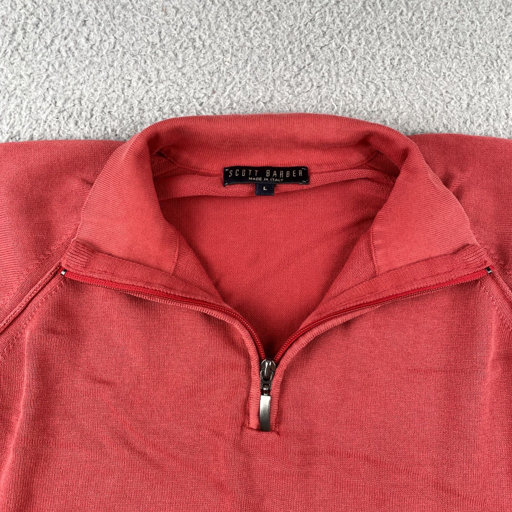 Vintage Scott Barber Long Sleeve 1/4 Zip Sweater Cotton Red Made In Italy Sz Large Mens Knit Pullover Size US L / EU 52-54 / 3 - 2 Thumbnail