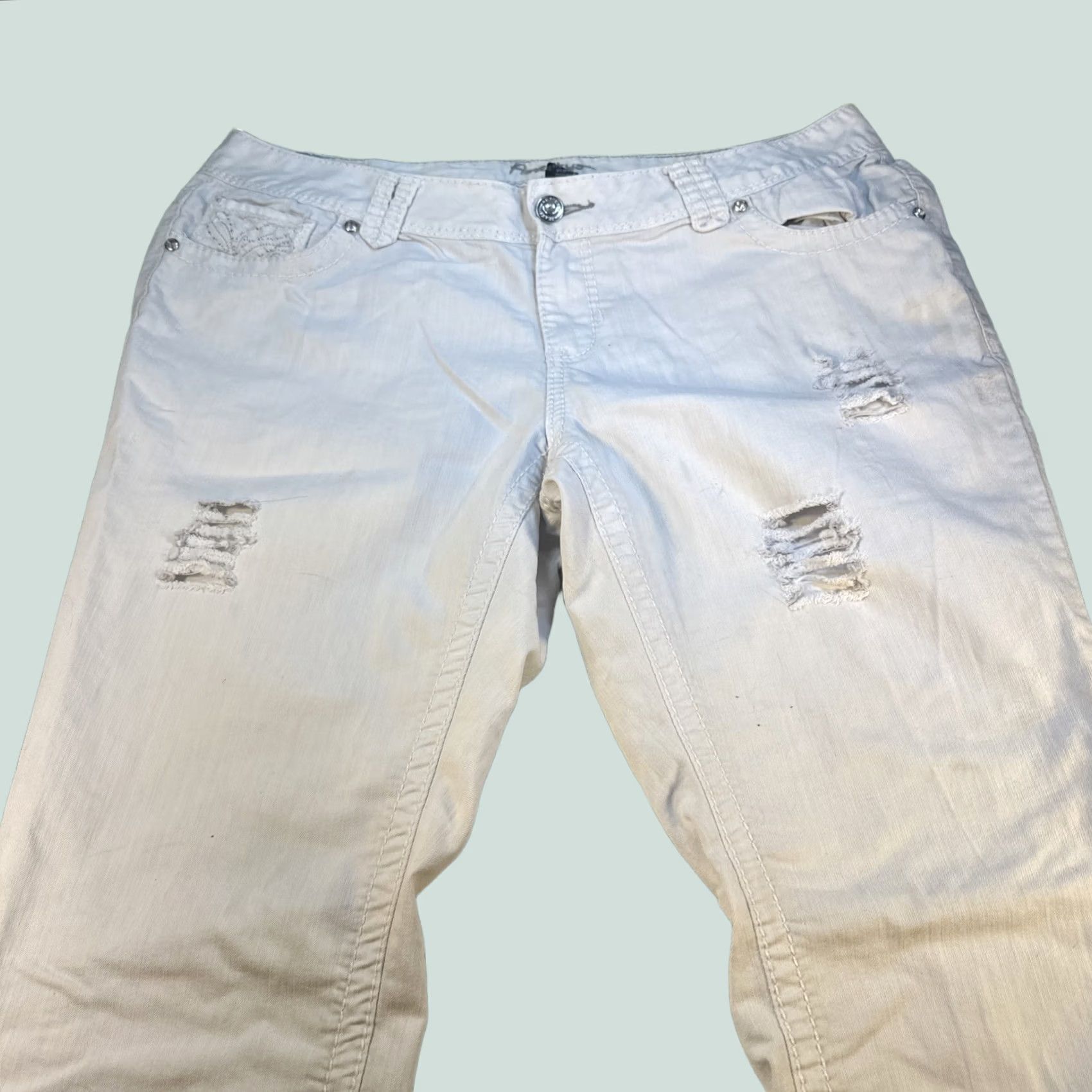 Vintage Amethyst Jeans Flared White Distress Women 16 Regular 39W 30In Inseam Boys? Size 26" / US 2 / IT 38 - 1 Thumbnail