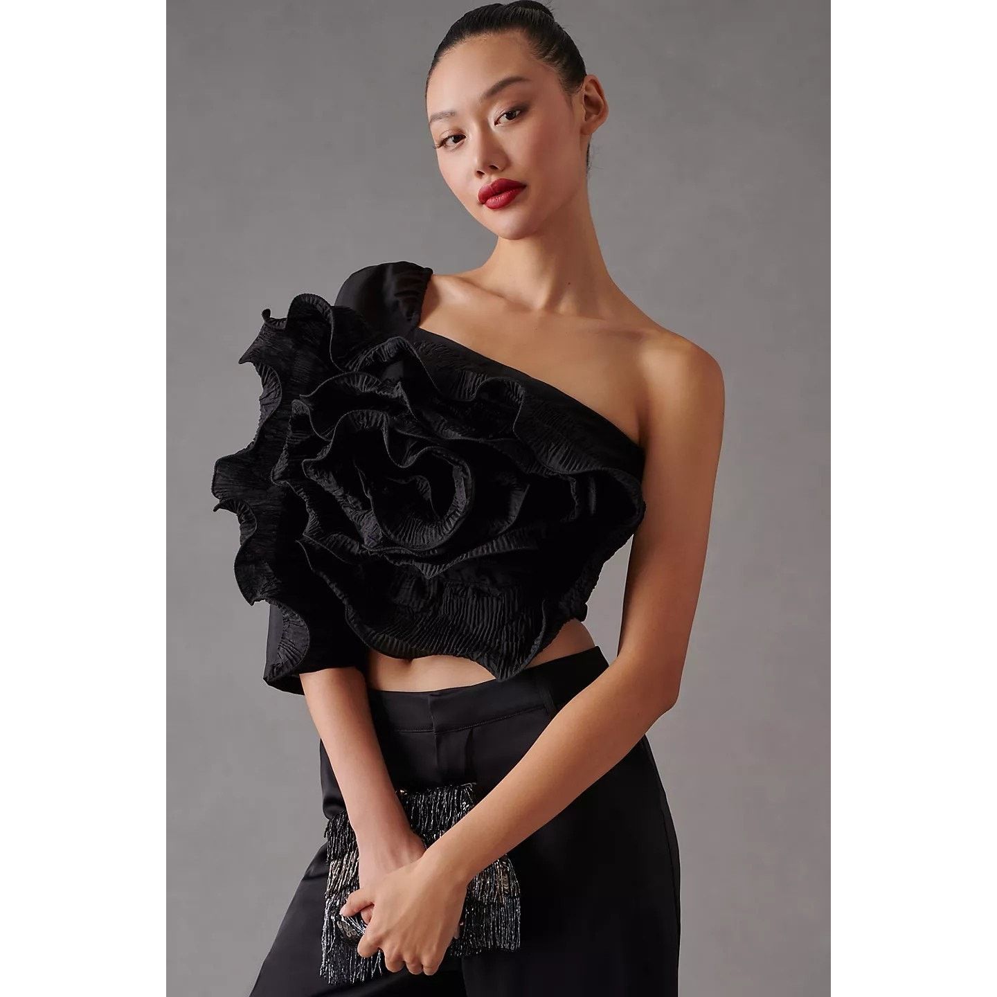 Anthropologie New Anthropologie Let Me Be 3-D Rosette One-Shoulder Top XXS Size XXS / US 00 / IT 34 - 3 Thumbnail