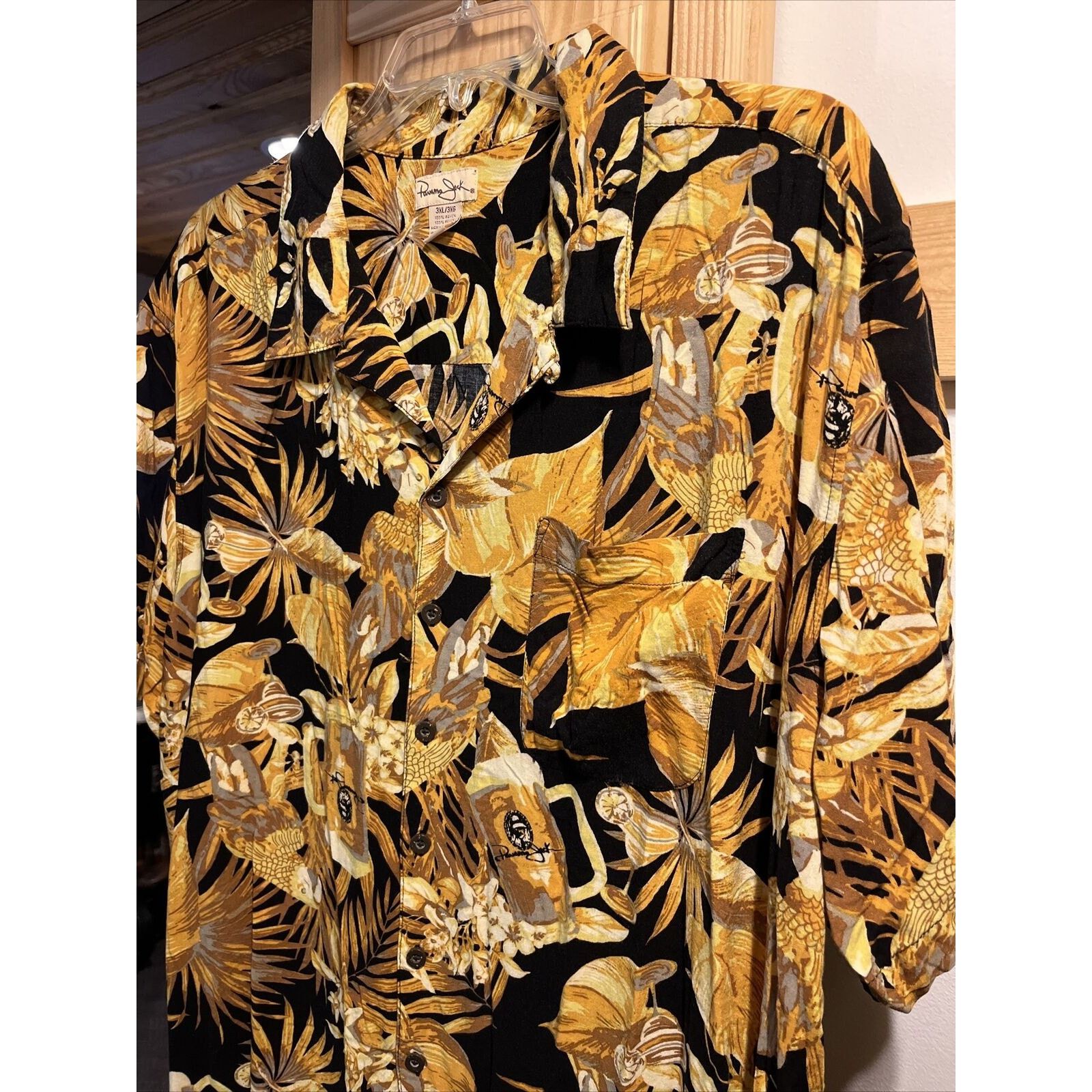 Panama Jack Panama Jack Men's 3XL Golden SS Button Rayon Hawaiian Shirt Size US XXL / EU 58 / 5 - 9 Thumbnail