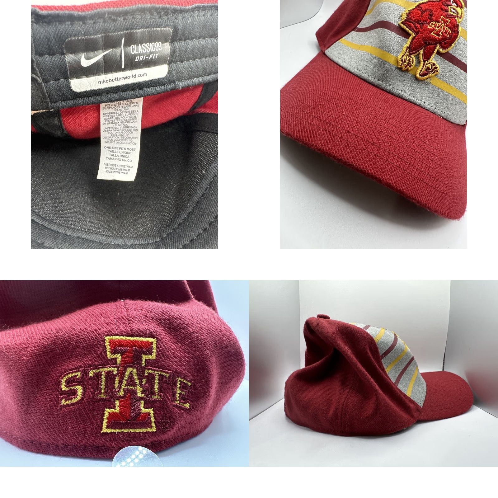 Nike VINTAGE NIKE IOWA STATE CYCLONES MENS CRIMSON RISE STRUCTURED SWOOSH FLEX HAT Size ONE SIZE - 8 Thumbnail