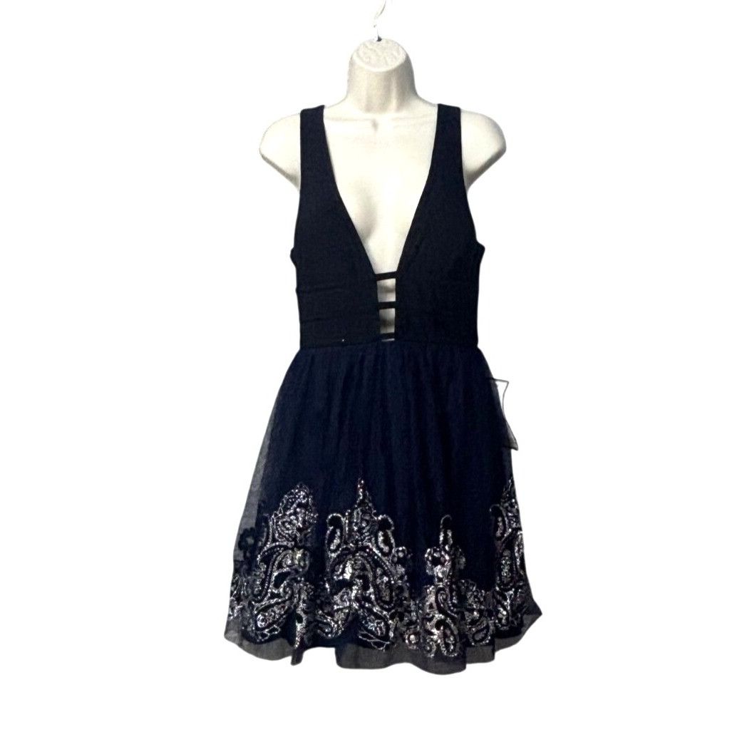 Other Blondies Nites Junior’s Fit and Flare Party Dress, Black/nav Size ONE SIZE - 11 Thumbnail