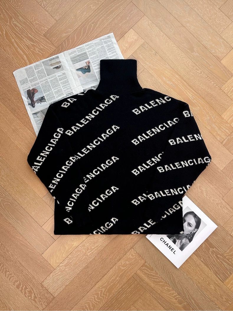 Balenciaga Balenciaga High Neck Full Print Logo Knit Sweater Jacket B Size US XS / EU 42 / 0 - 2 Thumbnail