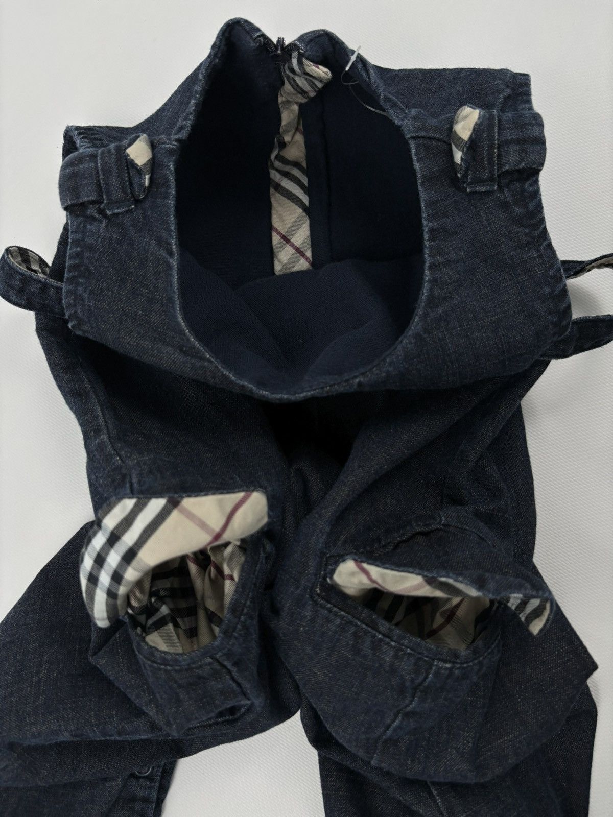 Burberry Unisex Prorsum Logo Nova Check Trim Denim Overalls Bottoms Jeans Jacket Size XXS / US 00 / IT 34 - 16 Thumbnail