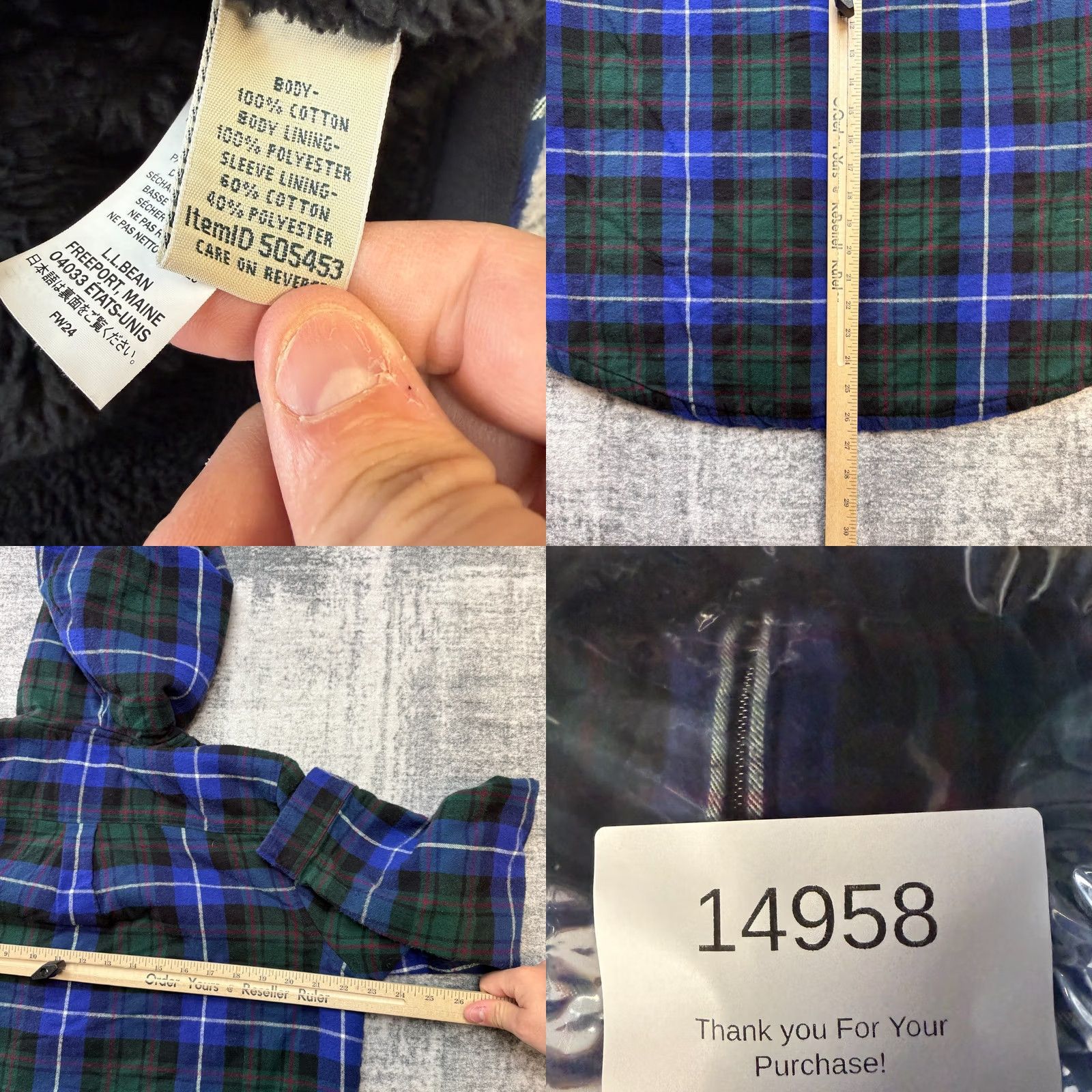 Vintage VINTAGE LL Bean Shirt Jacket Hoodie Womens Large Blue Green Tartan Plaid Sherpa Zip Up Size L / US 10 / IT 46 - 8 Thumbnail