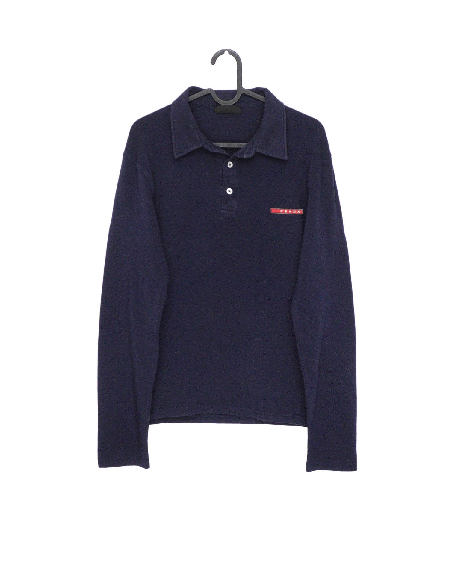Prada Prada 2013 Red Tab Logo Navy Blue Long Sleeve Polo Shirt