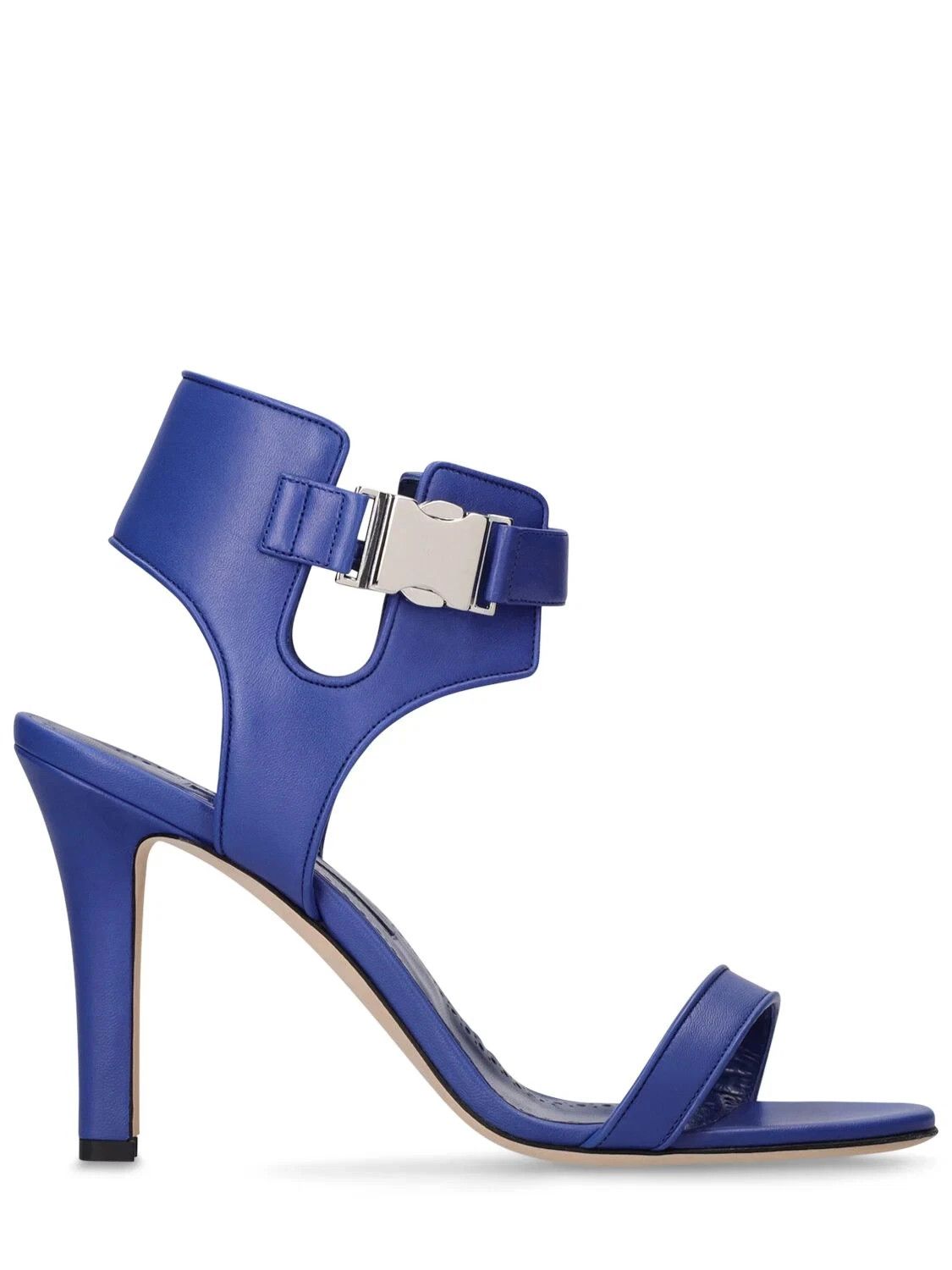 MANOLO BLAHNIK Pollux Blue Leather 90mm Sandals New