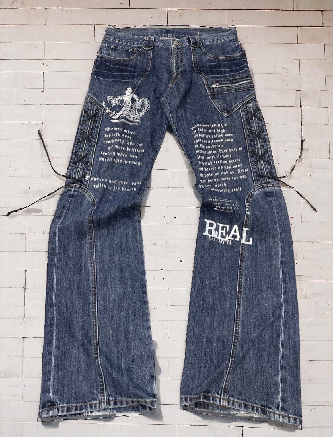 If Six Was Nine × In The Attic × Le Grande Bleu (L.G.B.) Paneled Asymmetrical Poems Flared Jeans Size US 34 / EU 50 - 1 Thumbnail
