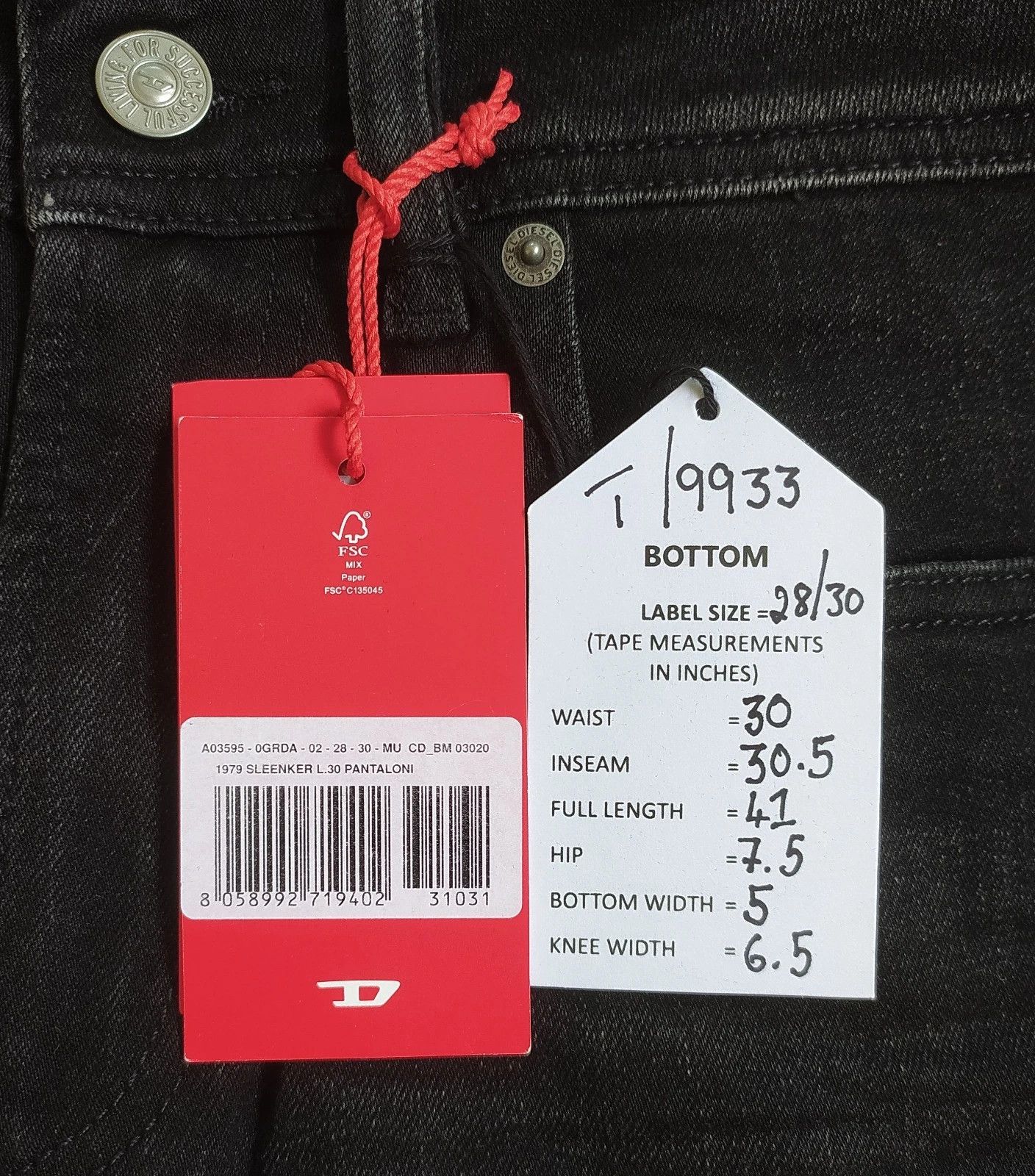 Diesel Diesel 1979 SLEENKER L.30 MENS JEANS T/9933 Size US 28 / EU 44 - 6 Thumbnail