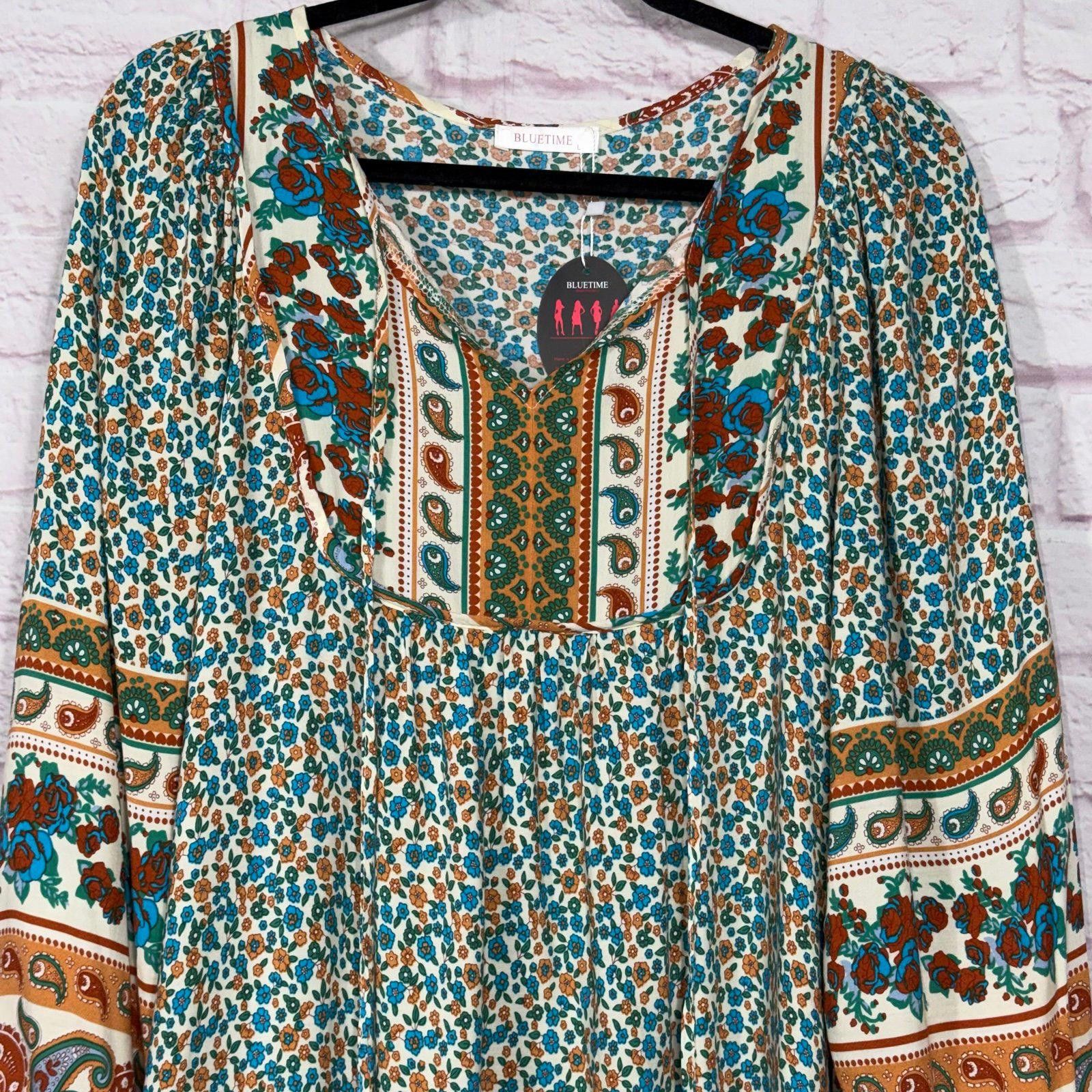 Other Bluetime Floral Boho Dress with 3/4 Sleeves Large NWT Size L / US 10 / IT 46 - 2 Thumbnail