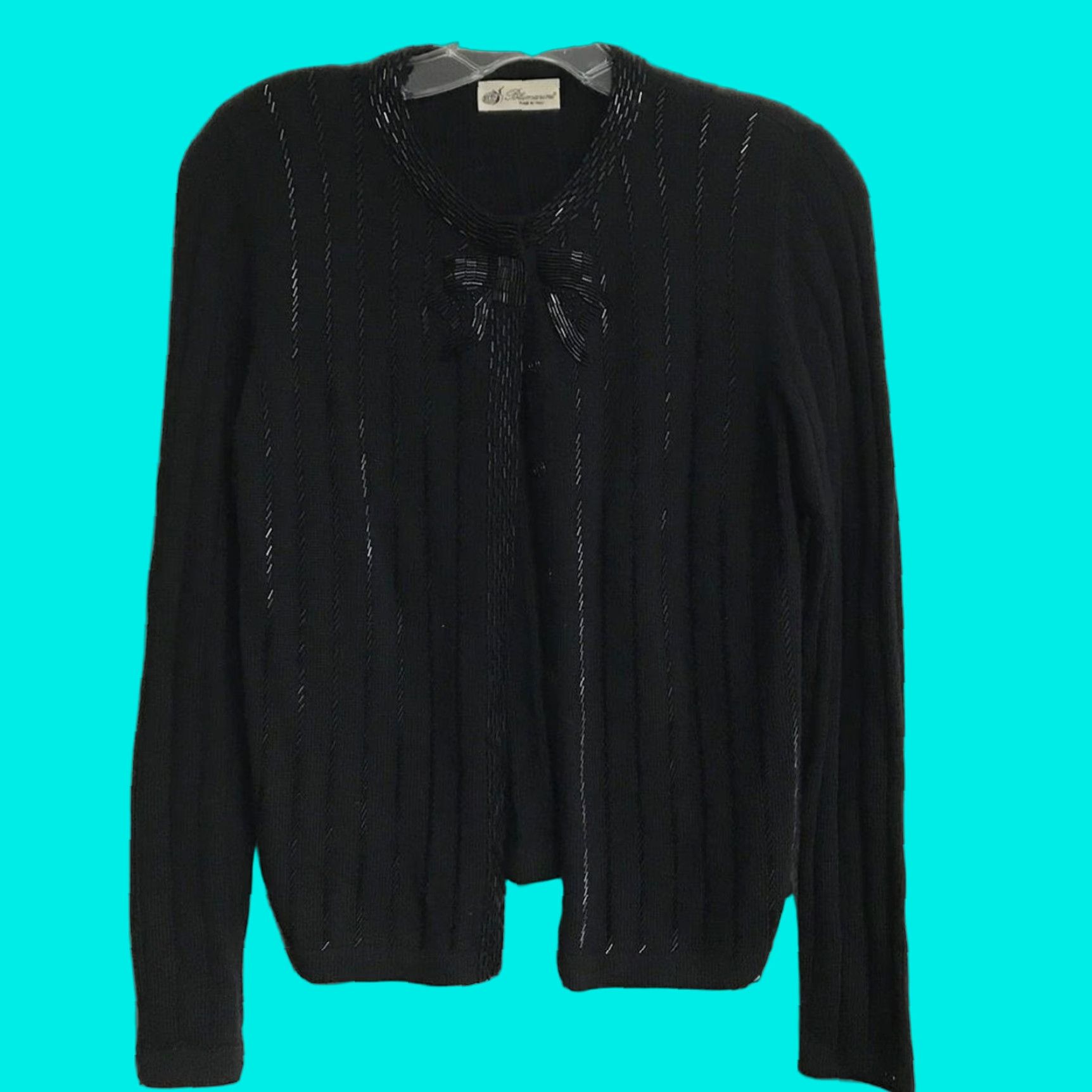 Blumarine Blumarine Cardigan Women Rib Knit Beaded Black Sweater Cashmere Blend M Italy Black Cardigan Women Rib Knit Beaded Sweater Cashmere Nylon Blend Size M / US 6-8 / IT 42-44 - 1 Thumbnail