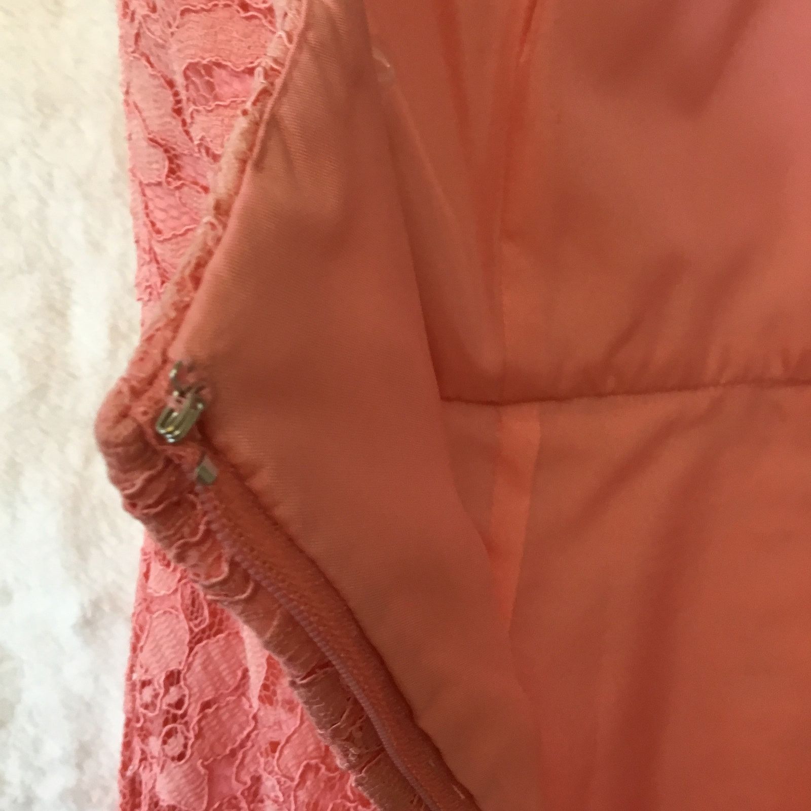 Other David's Bridal Strapless Coral Pink Lace Dress Size XS / US 0-2 / IT 36-38 - 12 Thumbnail