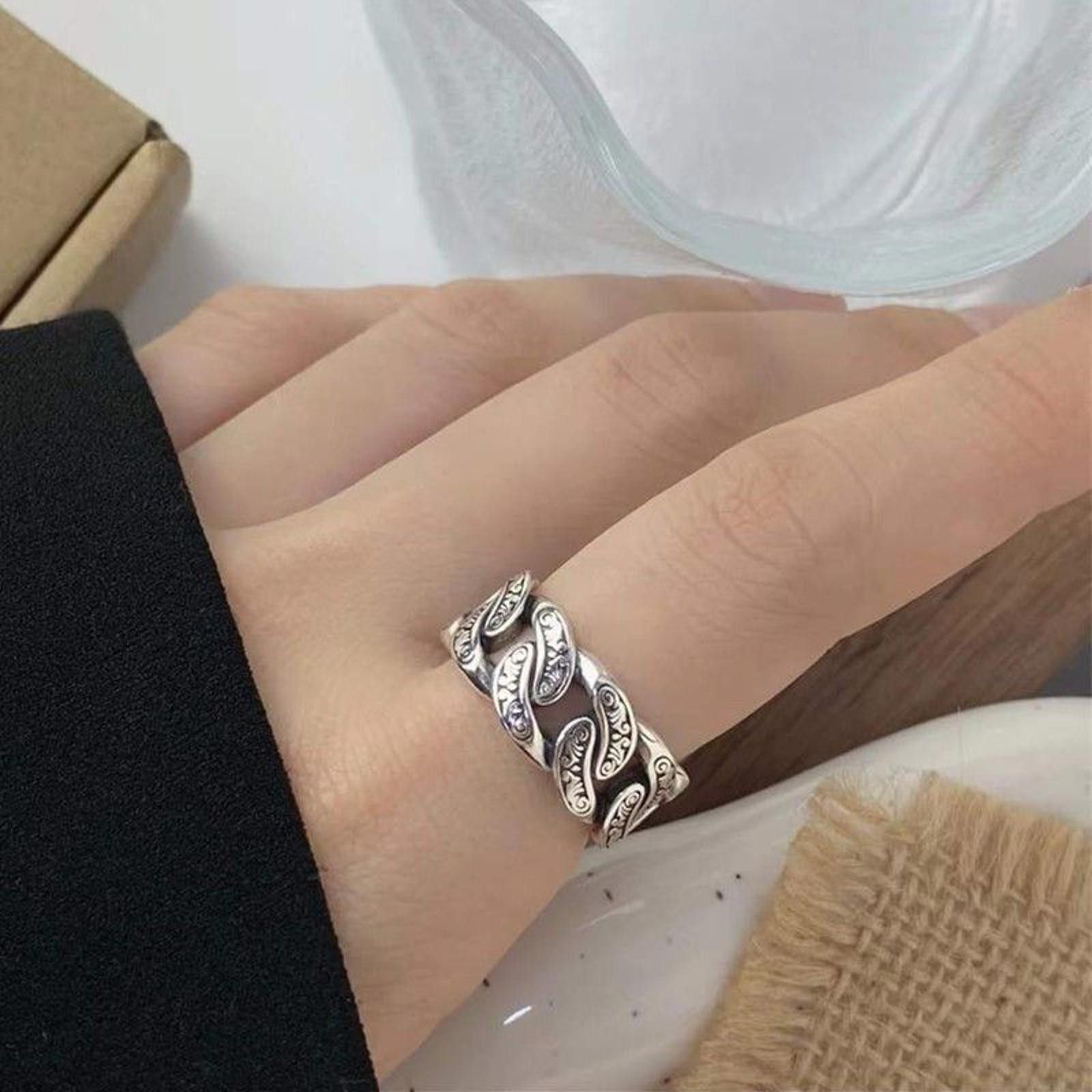 Jewelry Cuban Link Ring, Hollow Ring Size ONE SIZE - 2 Thumbnail