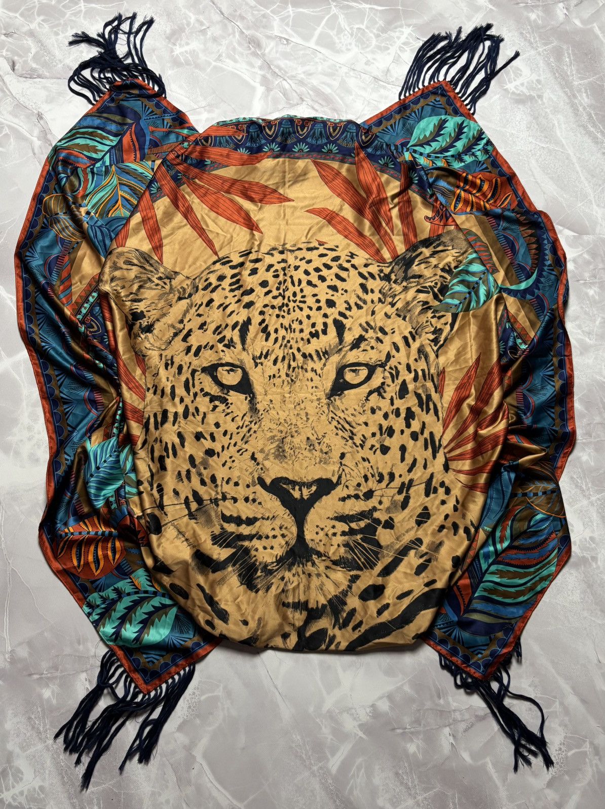 Other Wild Leopard Print Fringed Scarf Large Square Boho Size ONE SIZE - 2 Thumbnail