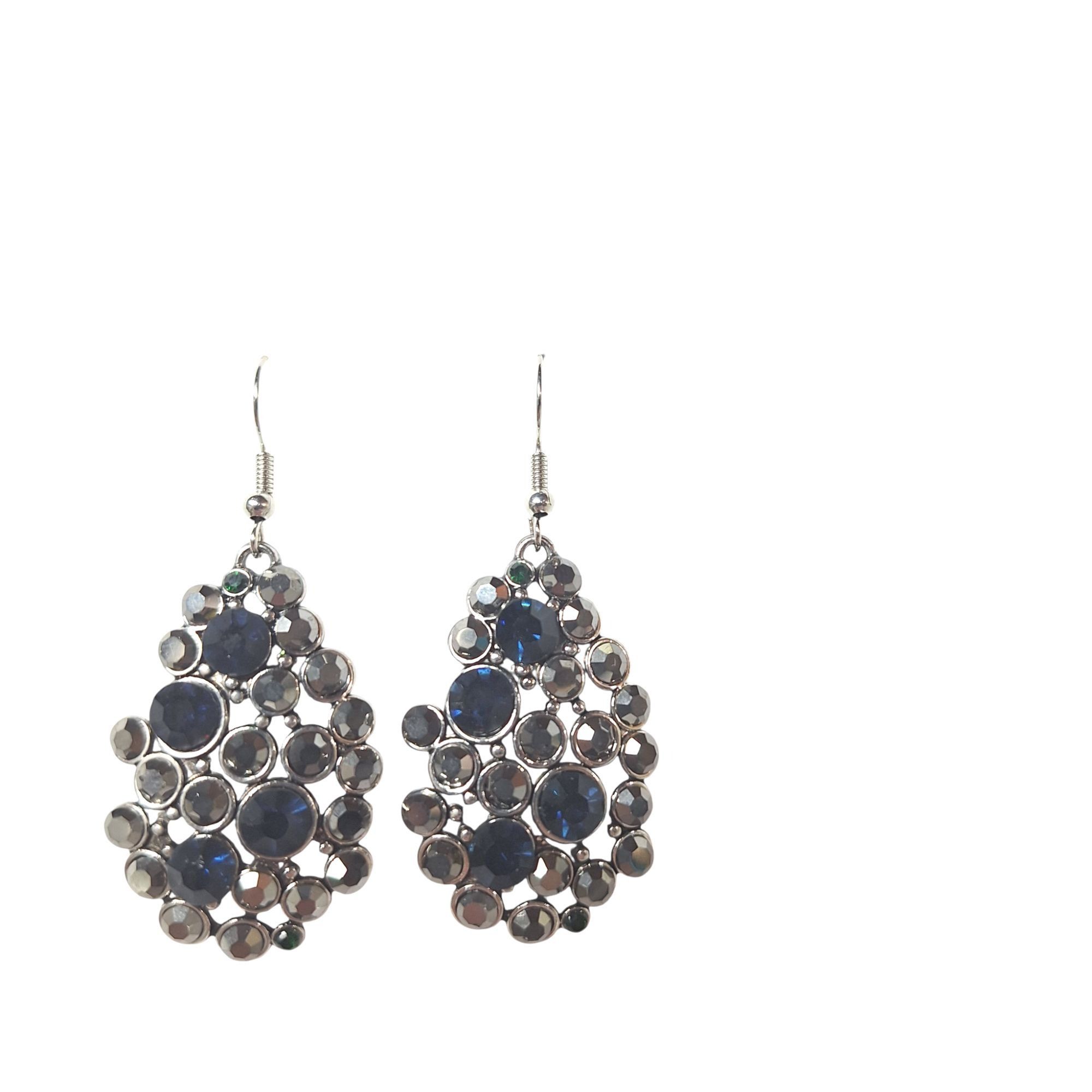 Other Blue Rhinestone Cluster Teardrop Chandelier Earrings Gunmeta Size ONE SIZE - 1 Thumbnail