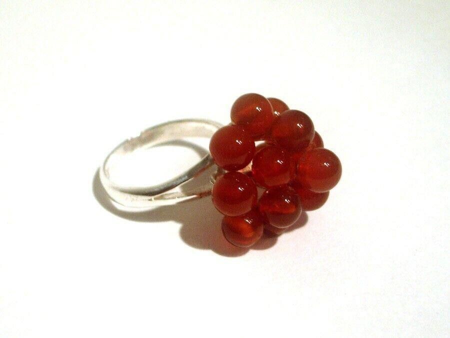 Designer Grape Cluster Cocktail Ring Sterling with Carnelian Beads Size ONE SIZE - 2 Thumbnail