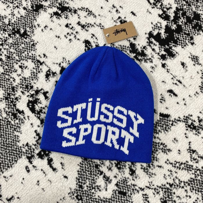 Vintage Stussy Sport jacquard Skullcap beanie Hat Blue | Grailed