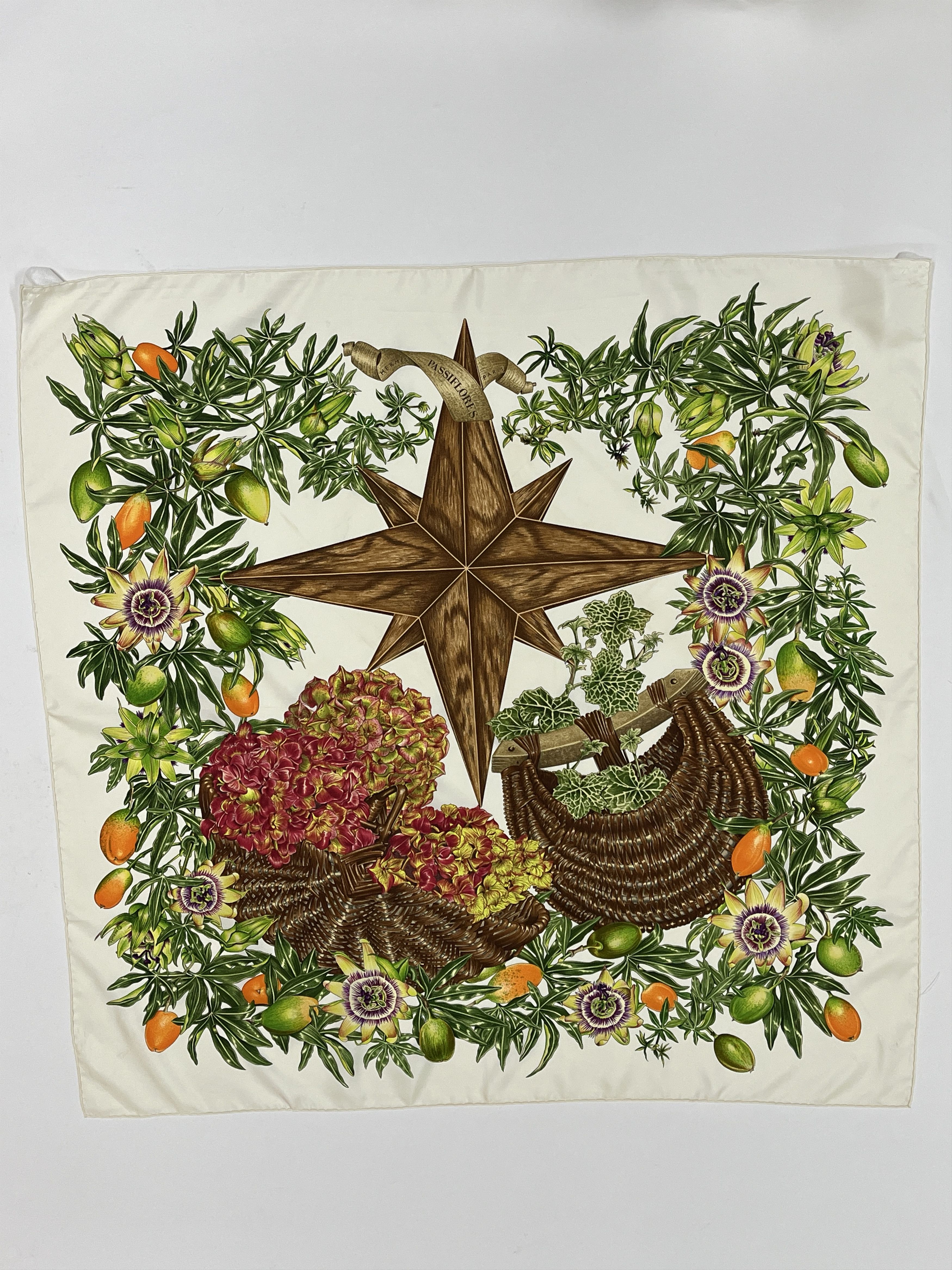 Hermes Hermes White Carre 90 Passiflores Silk Scarf Size ONE SIZE - 1 Thumbnail
