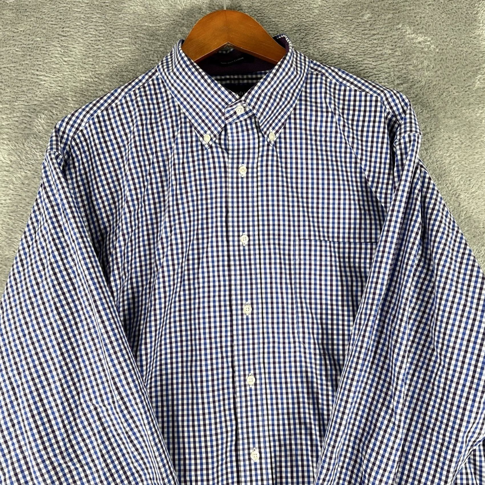 Vintage Paul Fredrick Button-Down Shirt Mens 18x35 Blue Gingham Classic Fit Non Iron Shirt Size US XXL / EU 58 / 5 - 4 Thumbnail