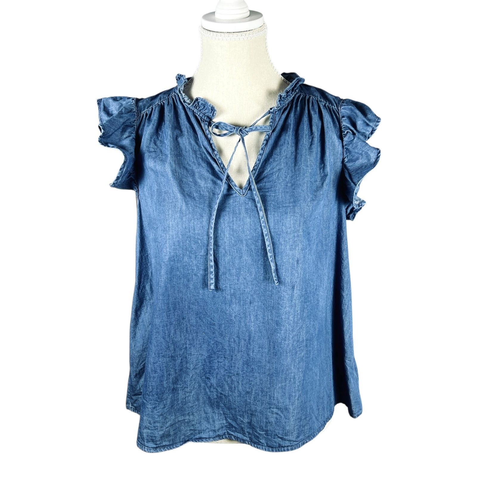 Other Chambray Flutter Sleeve Peasant Top Tassel Boho Coastal XS Size XS / US 0-2 / IT 36-38 - 2 Thumbnail