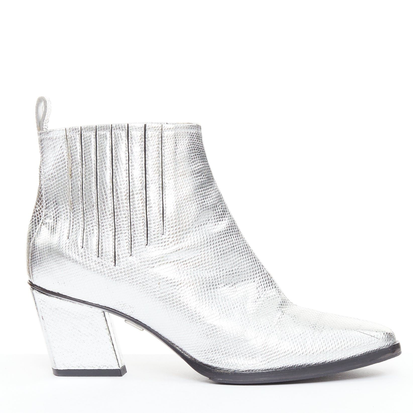 Roger Vivier ROGER VIVIER silver texture leather slanted block heel western booties EU37 Size US 7 / IT 37 - 1 Thumbnail