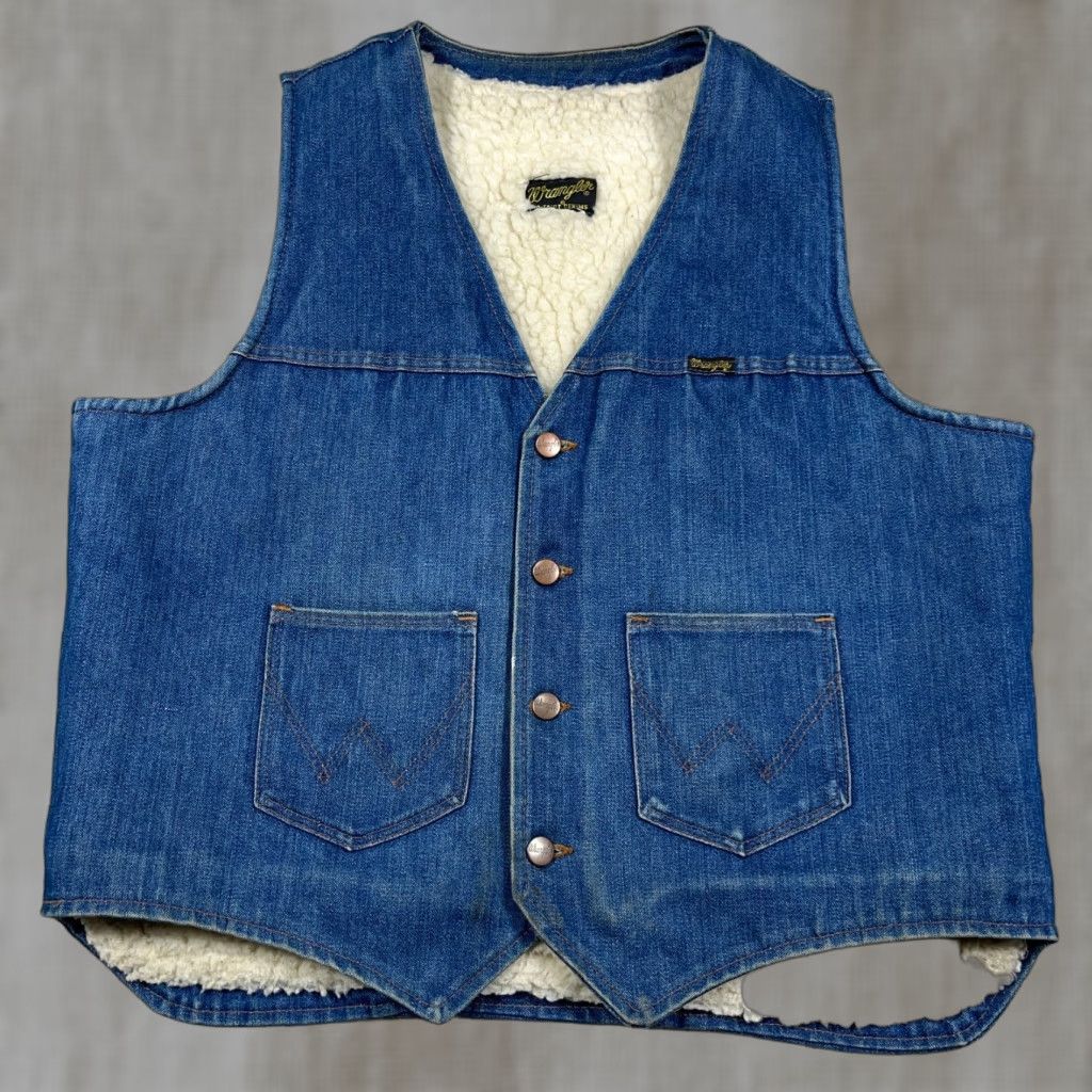 Wrangler VINTAGE Wrangler Denim Vest Men XL Blue Jeans No Fault Sherpa Lined 70s 80s USA Wrangler Size US 36 / EU 52 - 1 Thumbnail