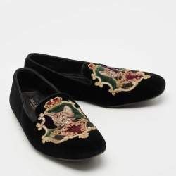 Dolce & Gabbana o1y0125 Velvet Embroidered Loafers in Black Size US 8.5 / EU 41-42 - 4 Thumbnail