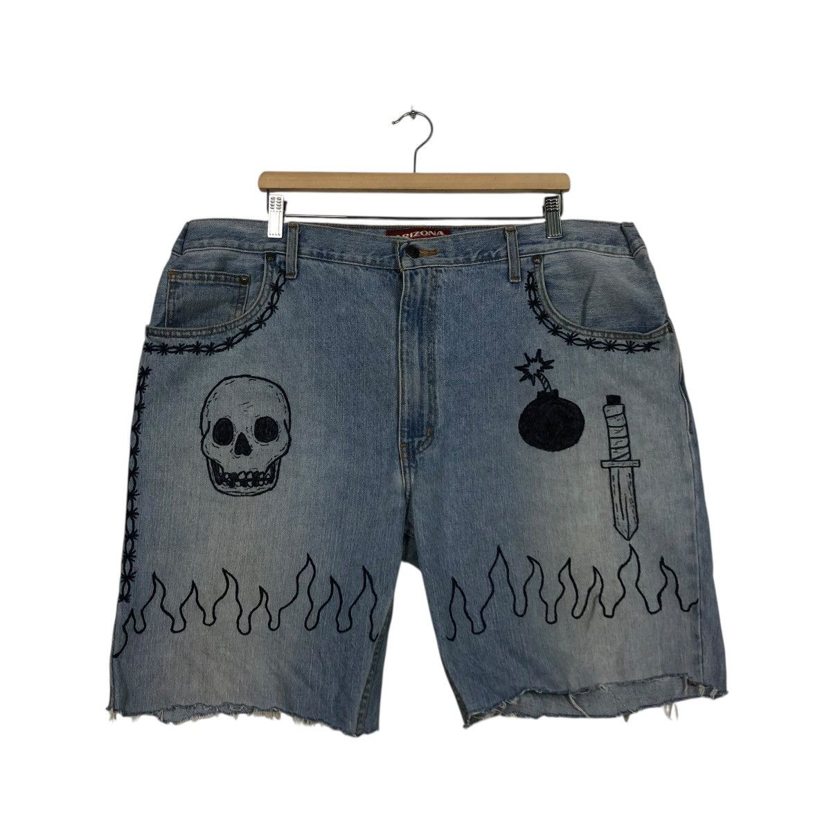 Vintage 🔥VINTAGE BIKER SHORT DENIM PANTS ARIZONA SKELETON DESIGN Size US 38 / EU 54 - 3 Thumbnail