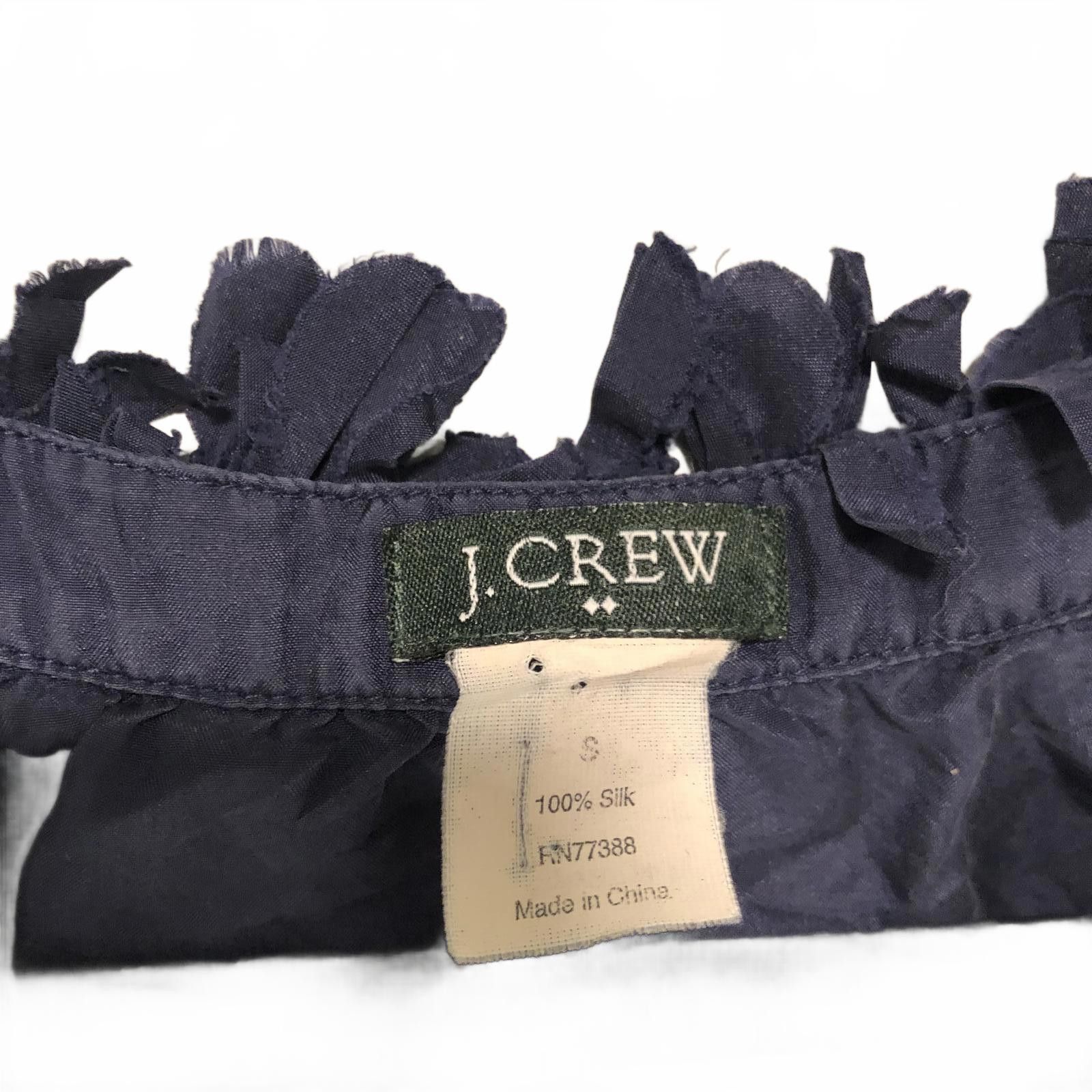 J.Crew J.Crew Navy Blue Silk Blouse Floral Ruffle Neckline Small S Size S / US 4 / IT 40 - 6 Thumbnail