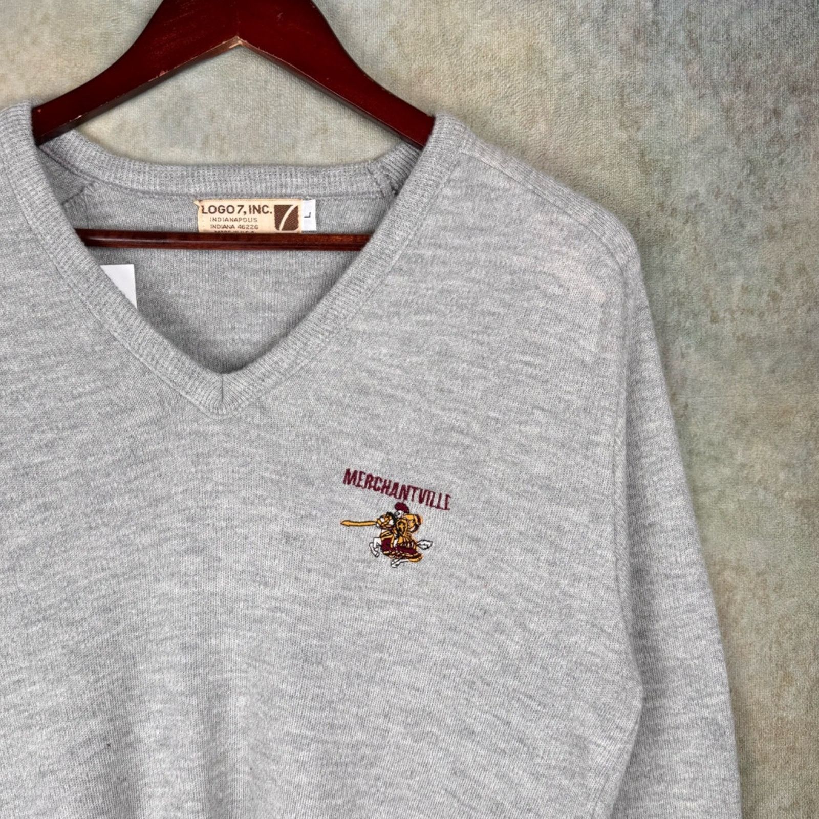 Logo 7 × Vintage VTG 70s Logo 7 College Knit Sweater Sz L Gray Size US L / EU 52-54 / 3 - 6 Thumbnail