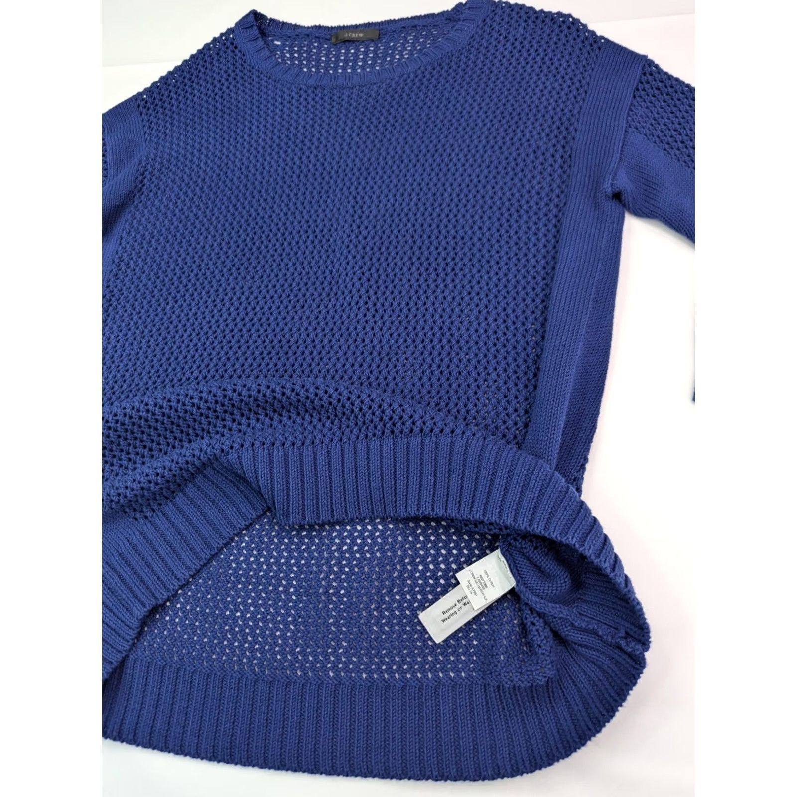J.Crew J. Crew Sweater Navy Blue Cable-Knit Pullover Crew Neck 3/4 Sleeve 100% Cotton Women L Size L / US 10 / IT 46 - 3 Thumbnail